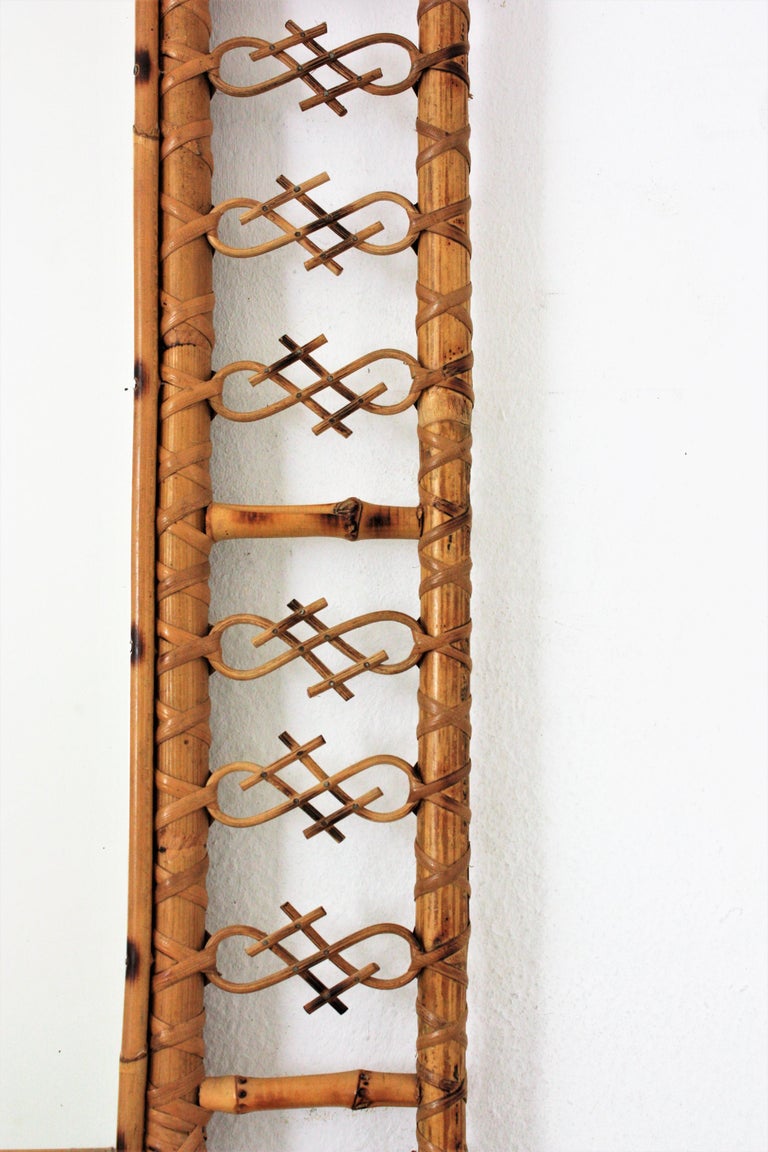 Set of Wall Mirror and Wall Shelf Console Table in Rattan and Bamboo