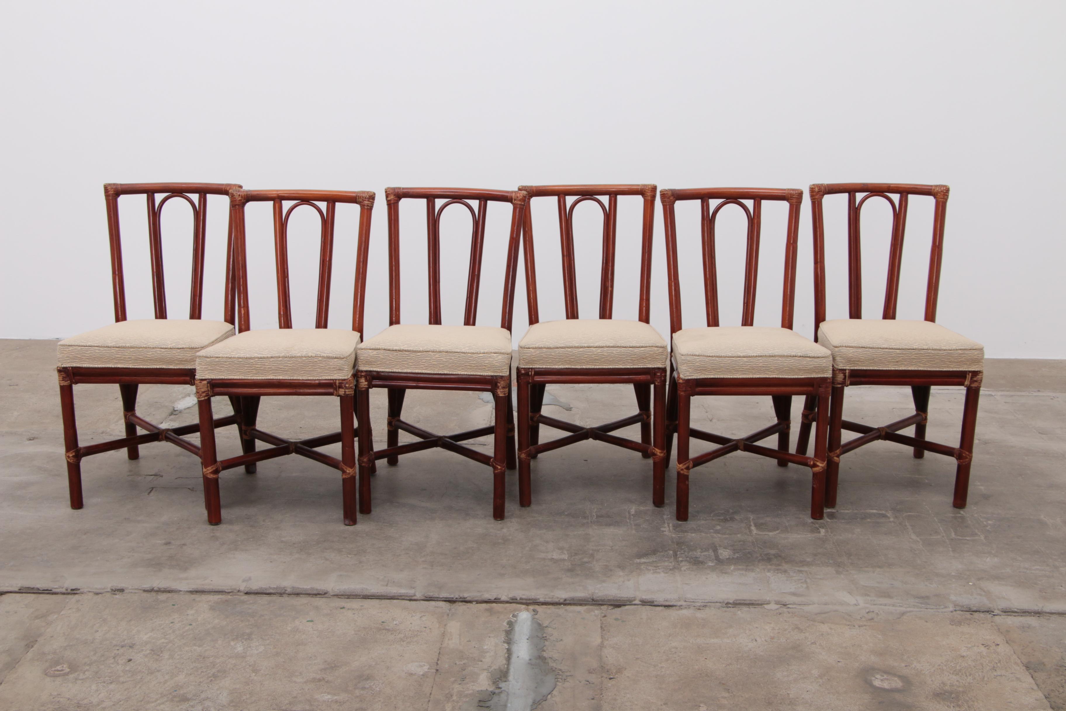Mid-Century Modern Set of rattan dining room chairs in the organic modern Californian coastal style