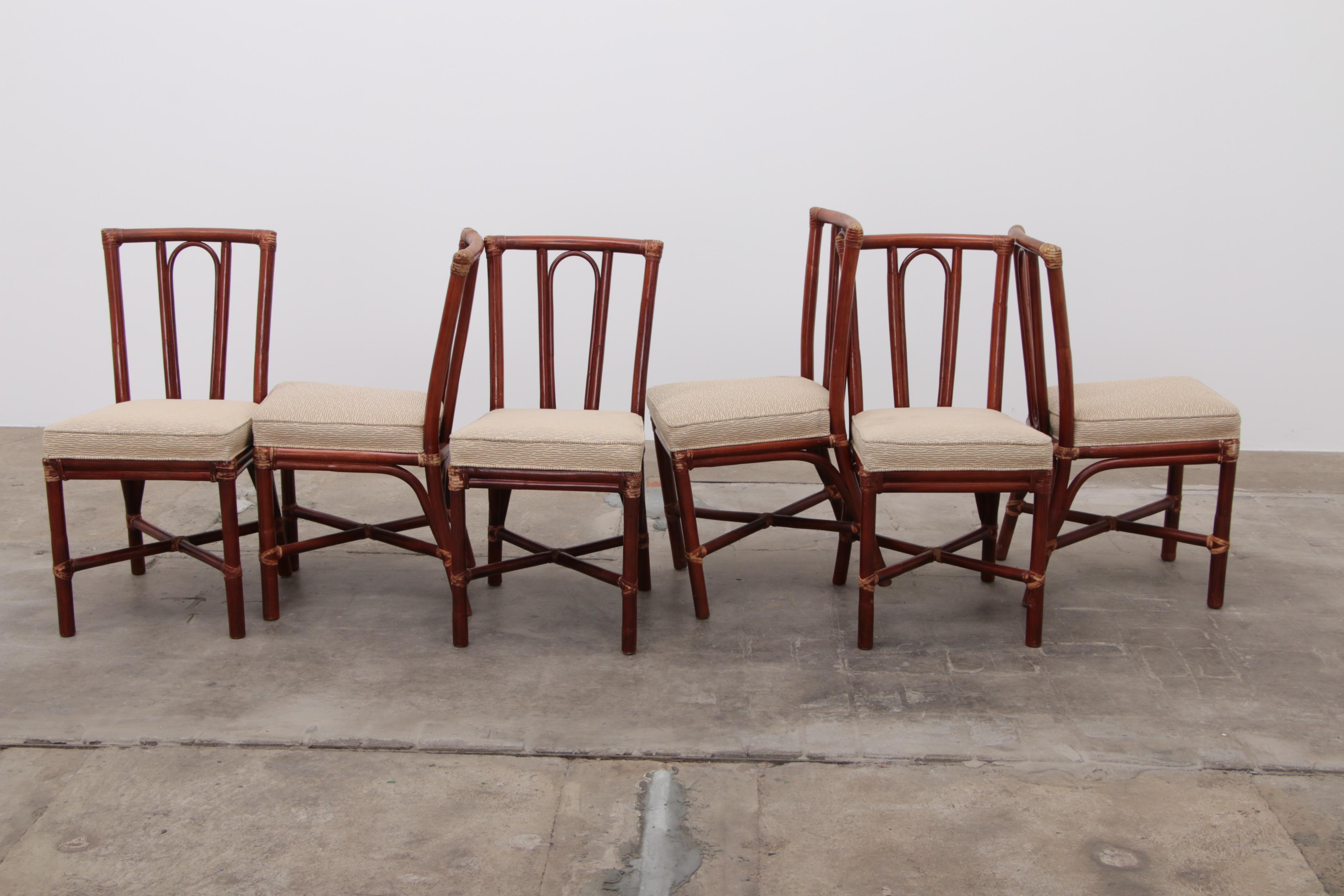 French Set of rattan dining room chairs in the organic modern Californian coastal style