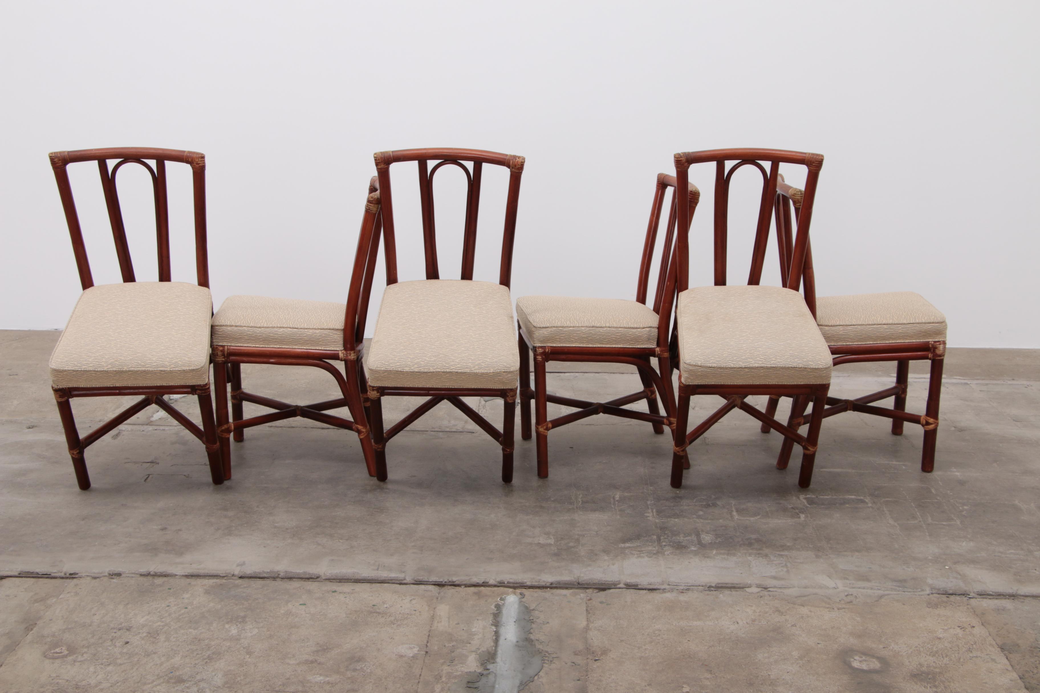 Set of rattan dining room chairs in the organic modern Californian coastal style In Fair Condition In Oostrum-Venray, NL