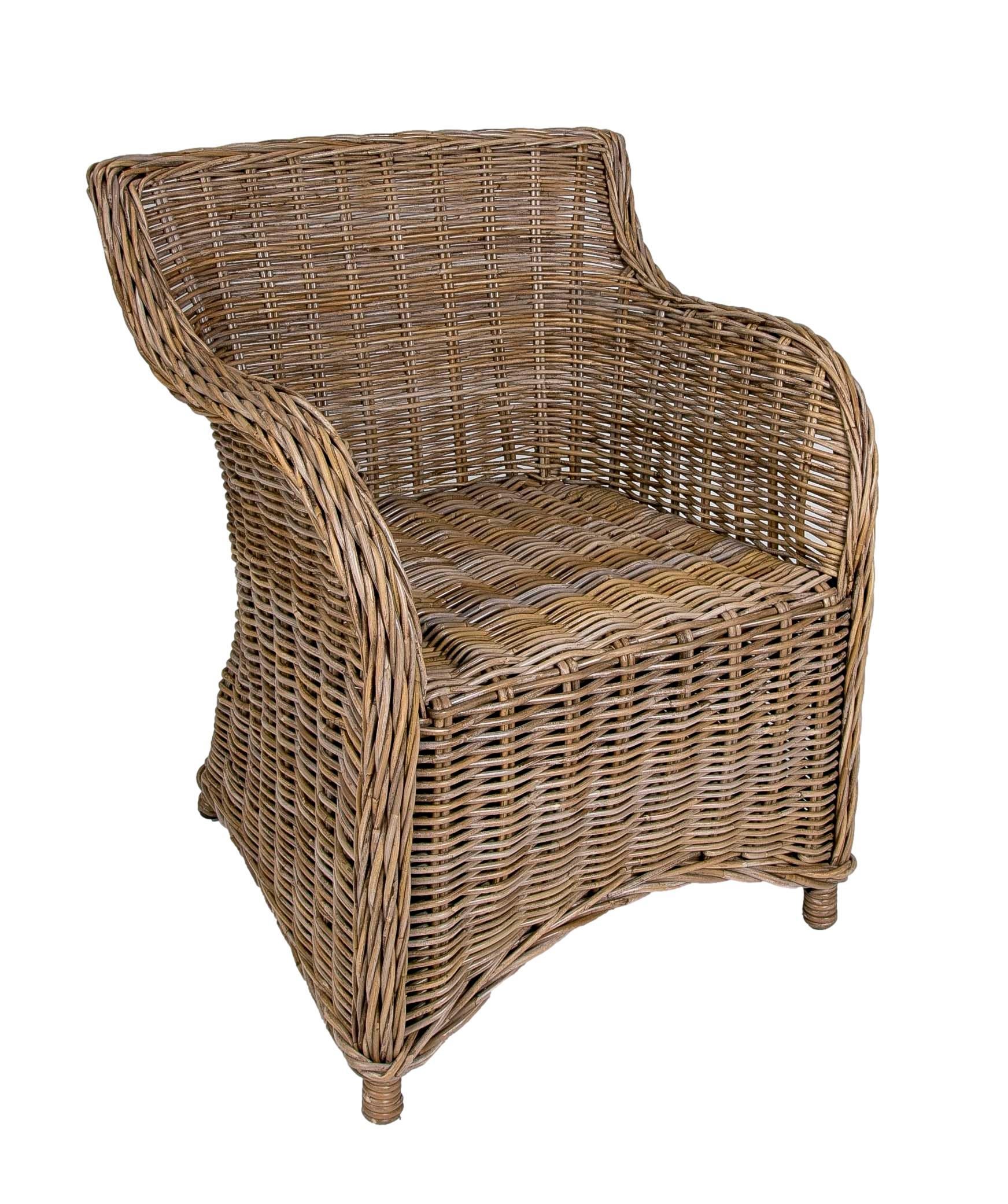 Contemporary Set of Rattan Garden Chairs with Cushions in Greyish Tone For Sale