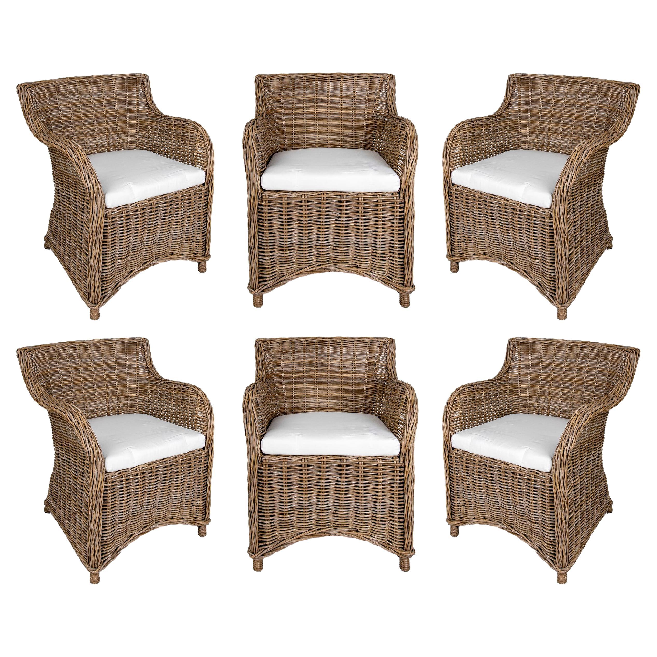 Set of Rattan Garden Chairs with Cushions in Greyish Tone For Sale