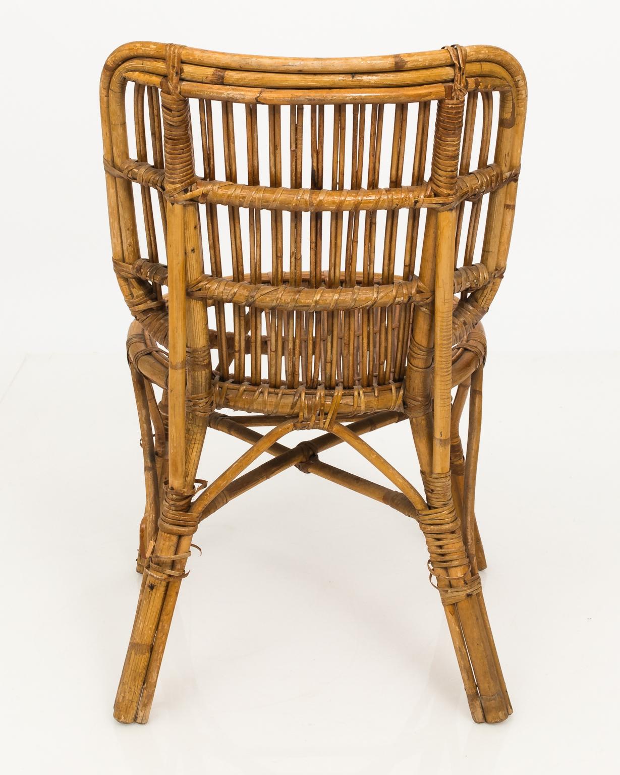 Set of Rattan Side Chairs, circa 1940s 6