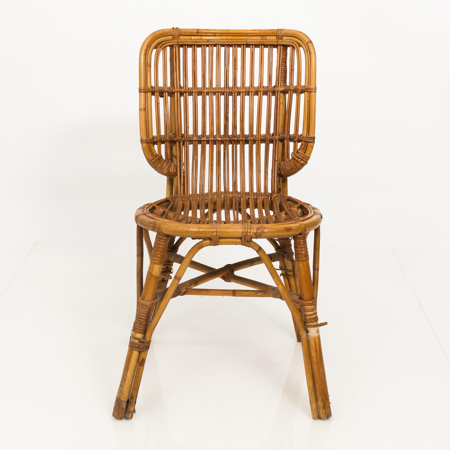 Mid-Century Modern Set of Rattan Side Chairs, circa 1940s