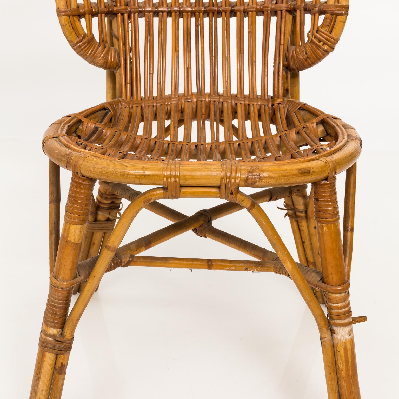 Set of Rattan Side Chairs, circa 1940s 1