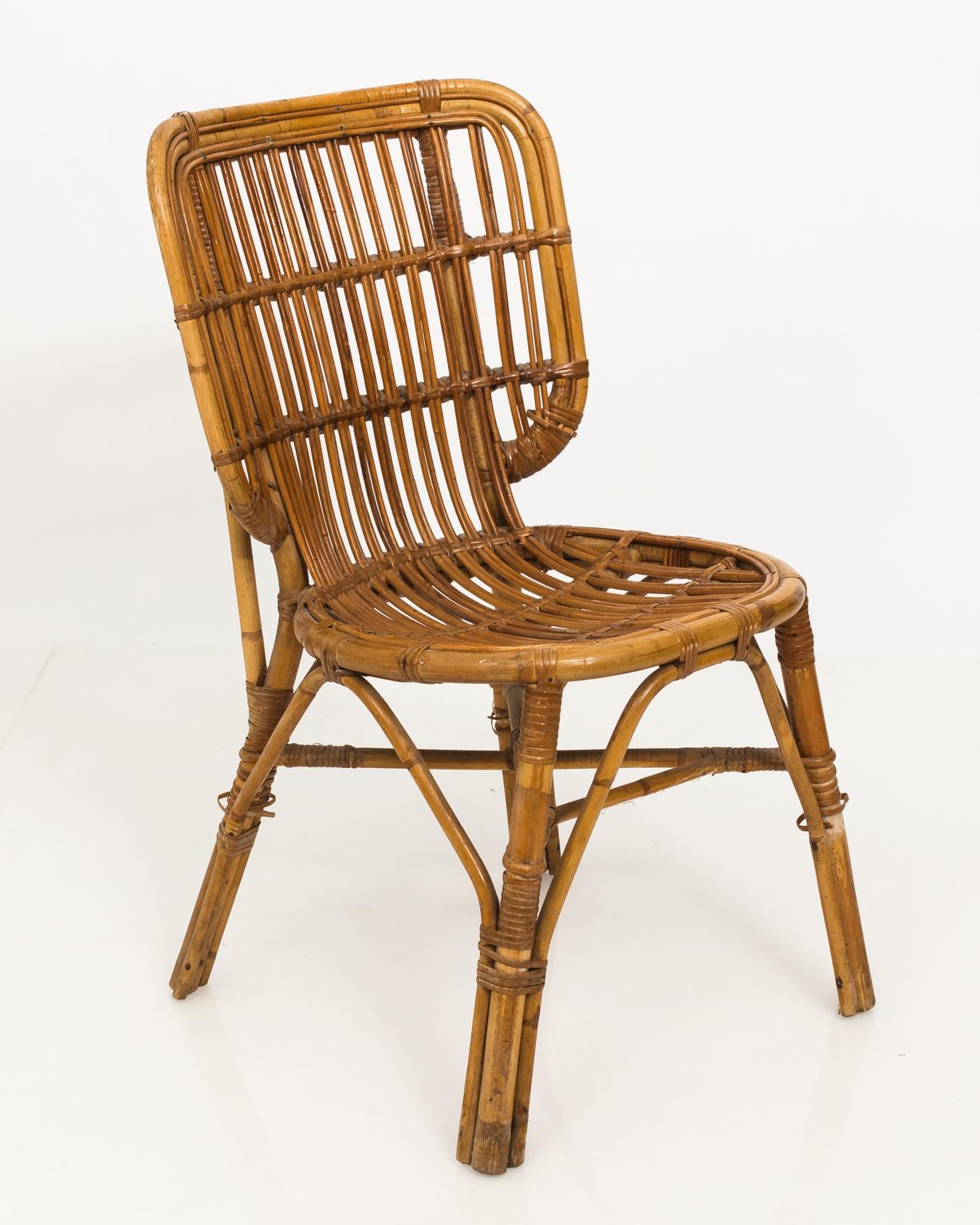 Set of Rattan Side Chairs, circa 1940s 3