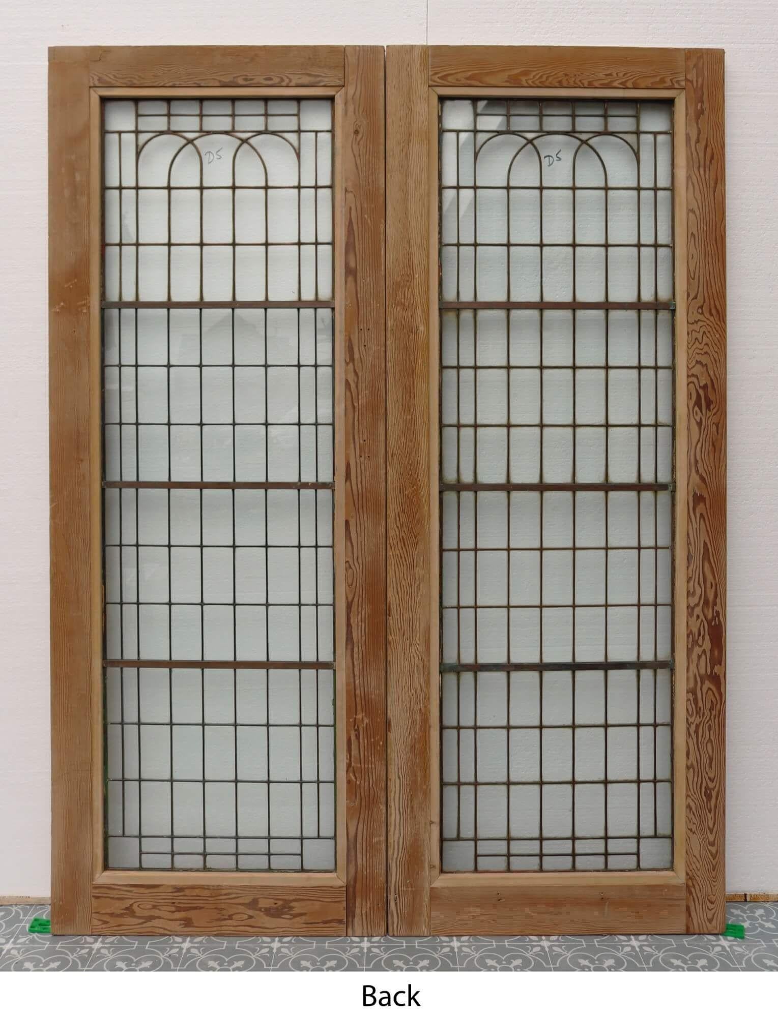Hand-Crafted Set of Reclaimed Copperlight Art Deco Double Doors (5) For Sale