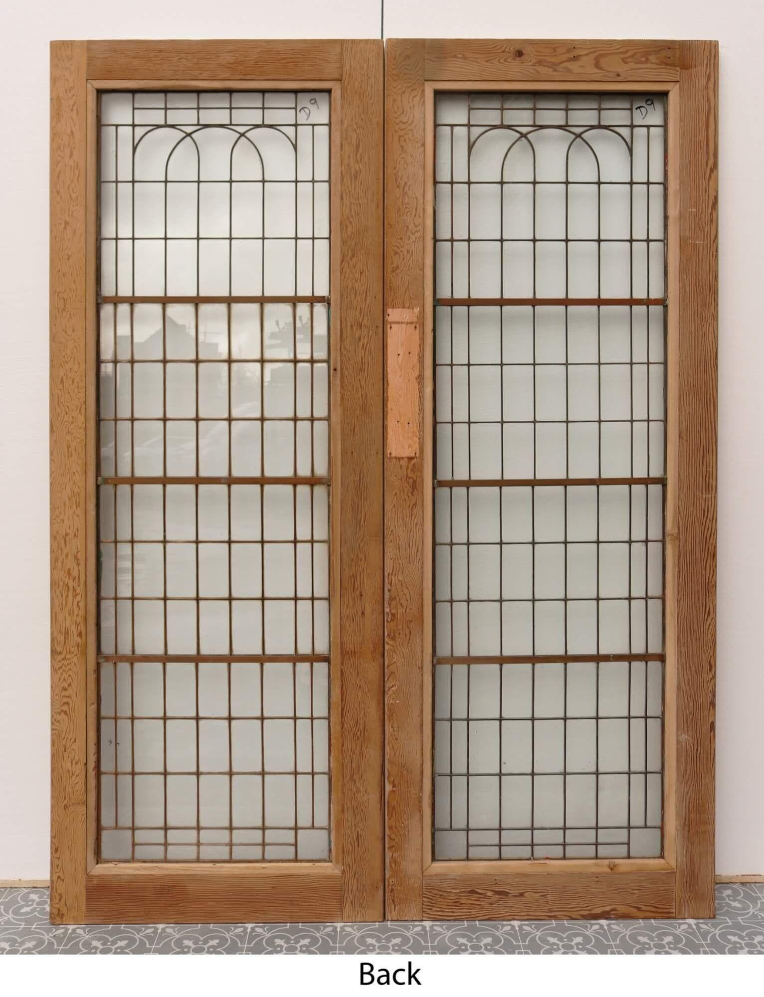 Hand-Crafted Set of Reclaimed Copperlight Art Deco Double Doors (9)