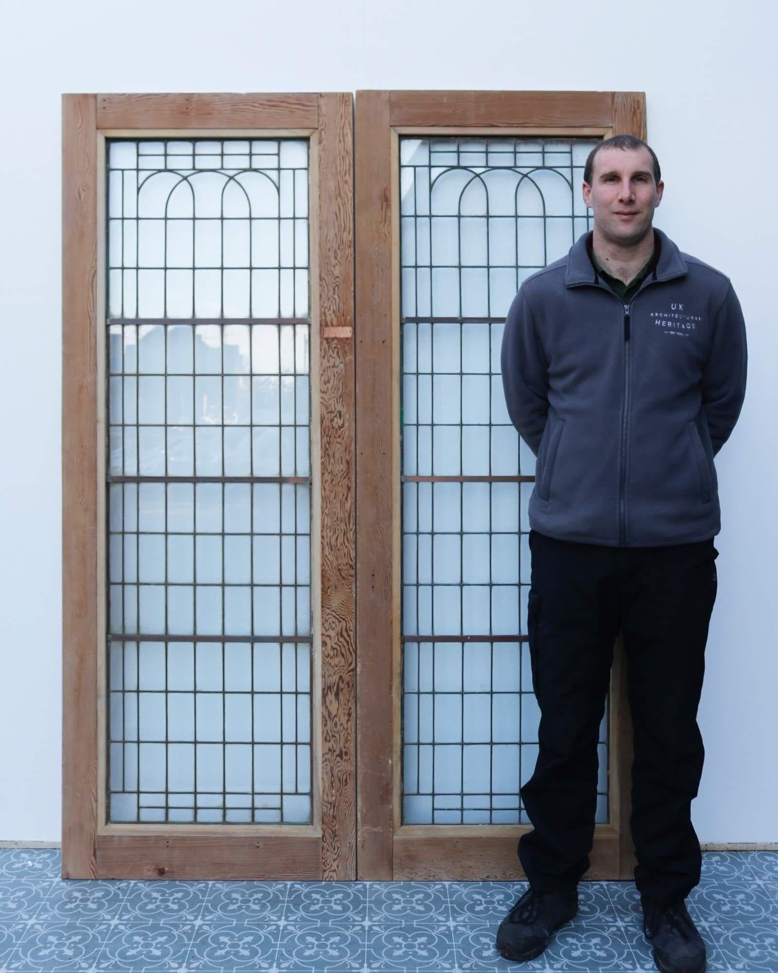 Bring the understated glamour of the Art Deco era to a property with this stylish set of 1920s internal double doors. Each door features full length copperlight glazing within a stripped and sanded pine wood frame with a natural finish. They make a