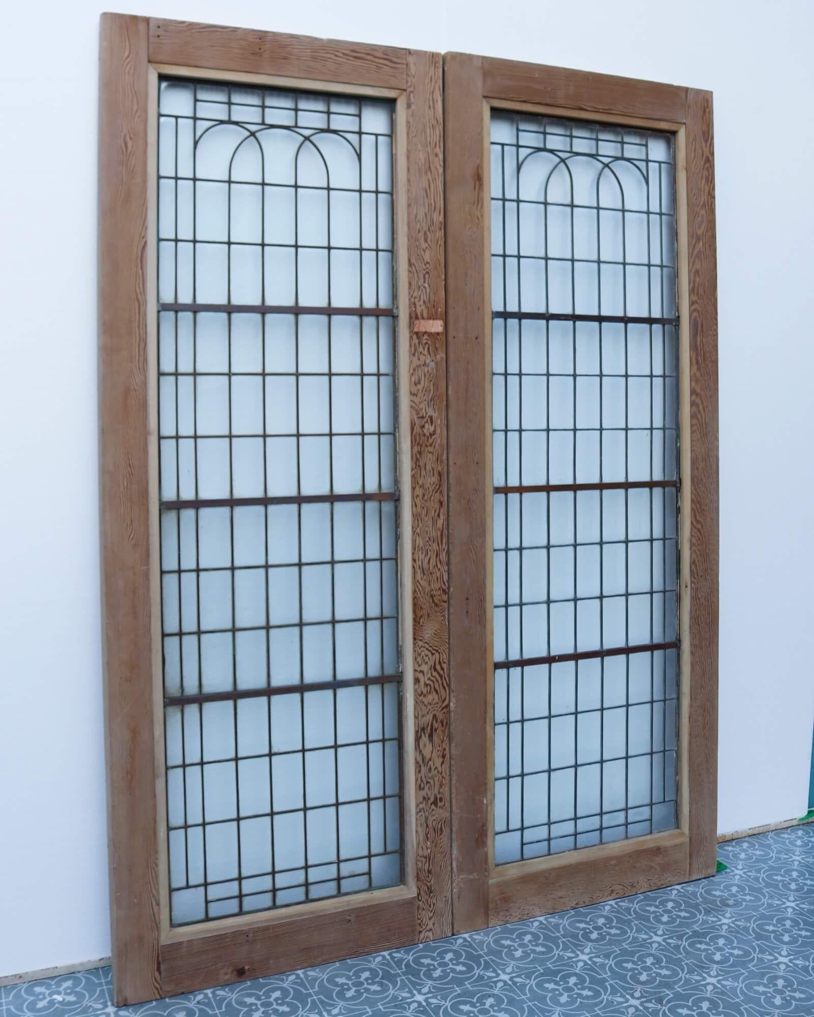 English Set of Reclaimed Copperlight Art Deco Double Doors For Sale