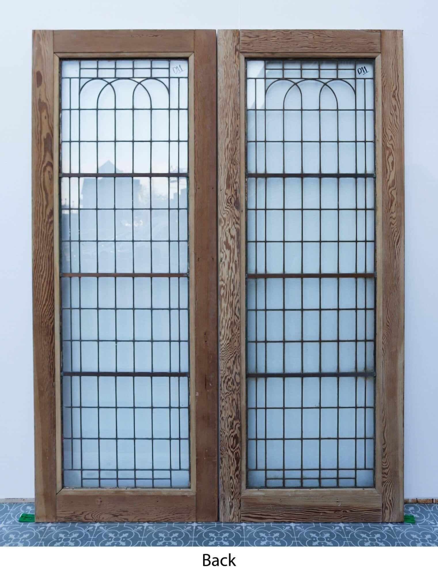 Set of Reclaimed Copperlight Art Deco Double Doors In Fair Condition For Sale In Wormelow, Herefordshire