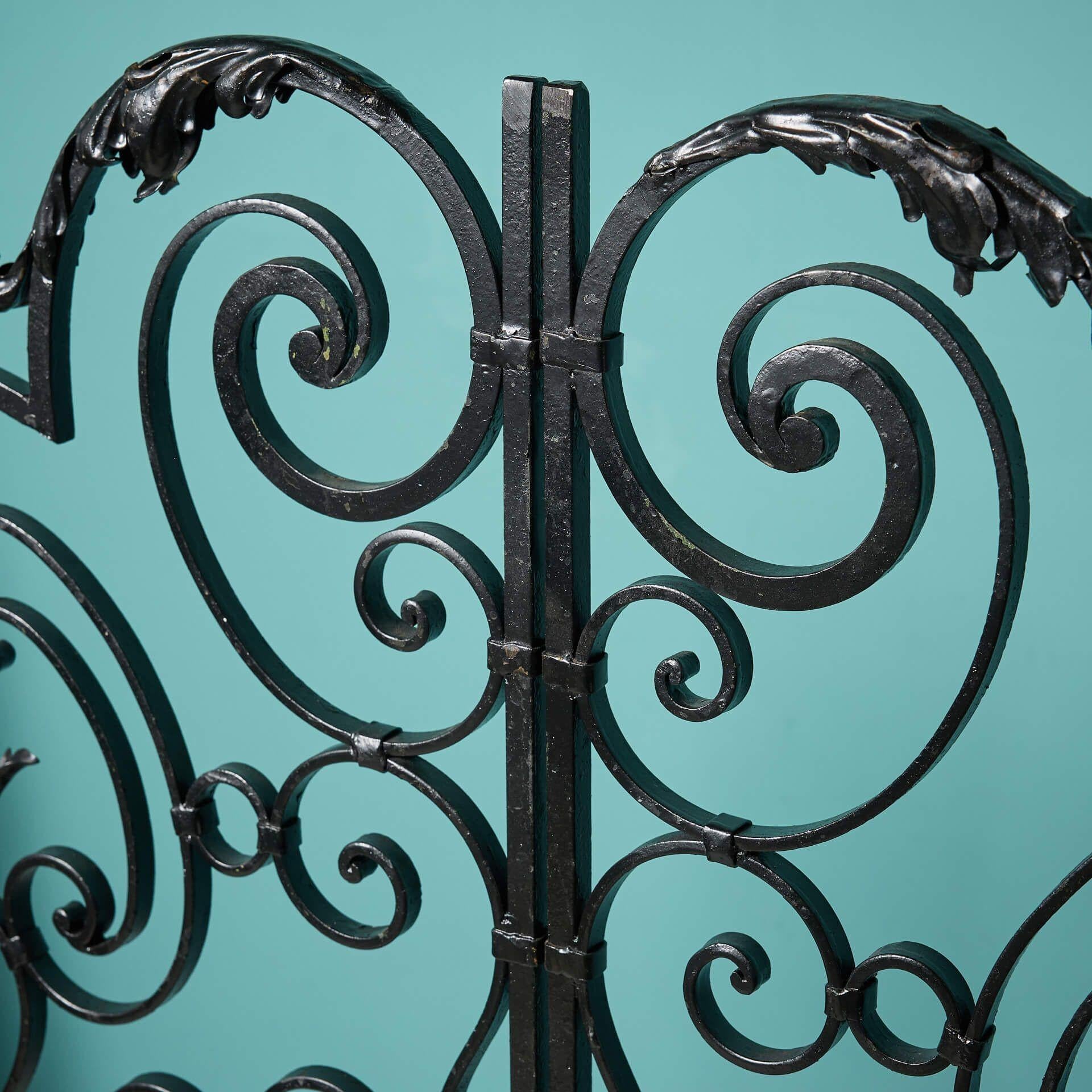 Set of Reclaimed French Scrolling Garden Gates In Fair Condition For Sale In Wormelow, Herefordshire