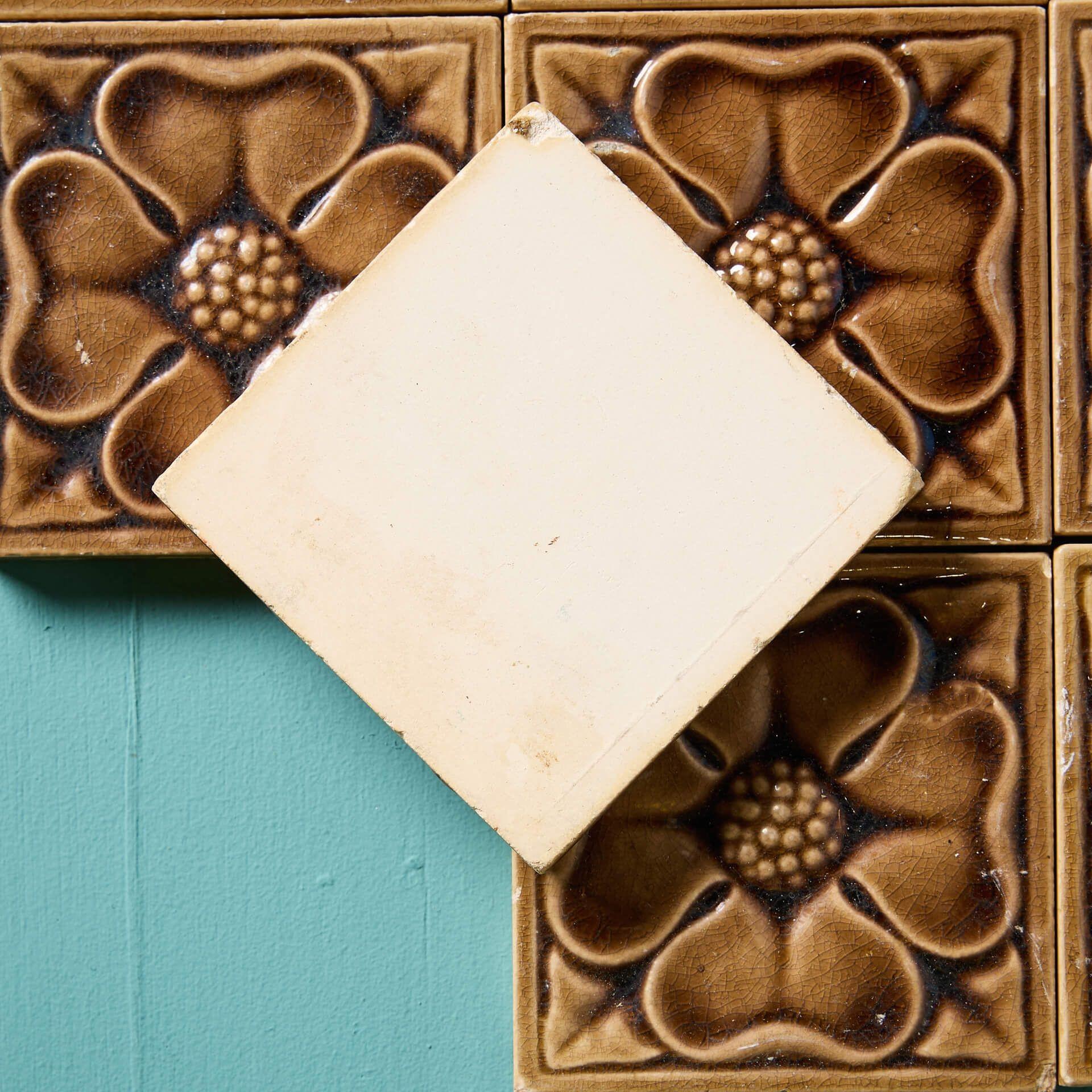 Set of Reclaimed Glazed Carter Tiles In Fair Condition For Sale In Wormelow, Herefordshire