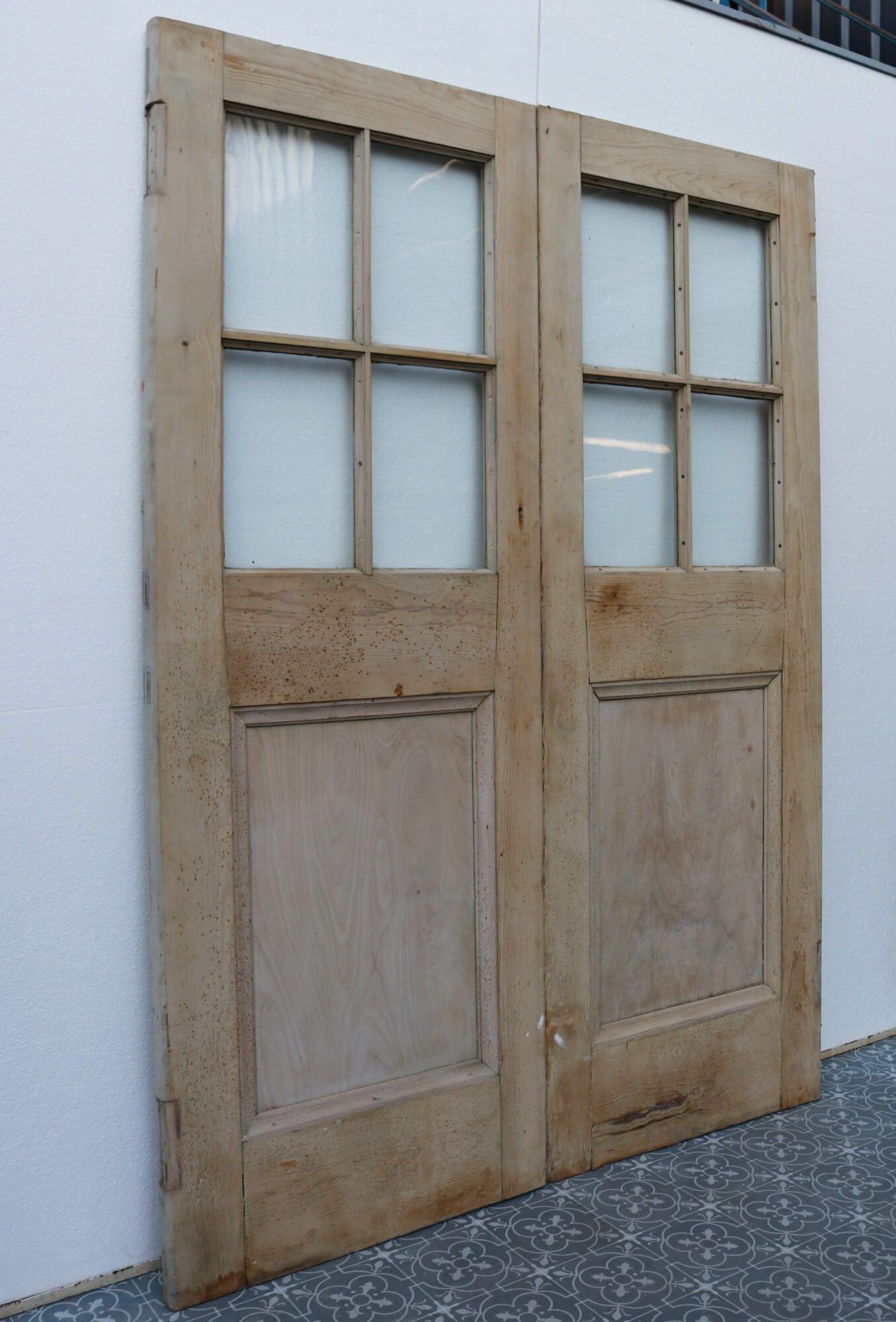 Edwardian Set of Reclaimed Glazed Pine Double Doors