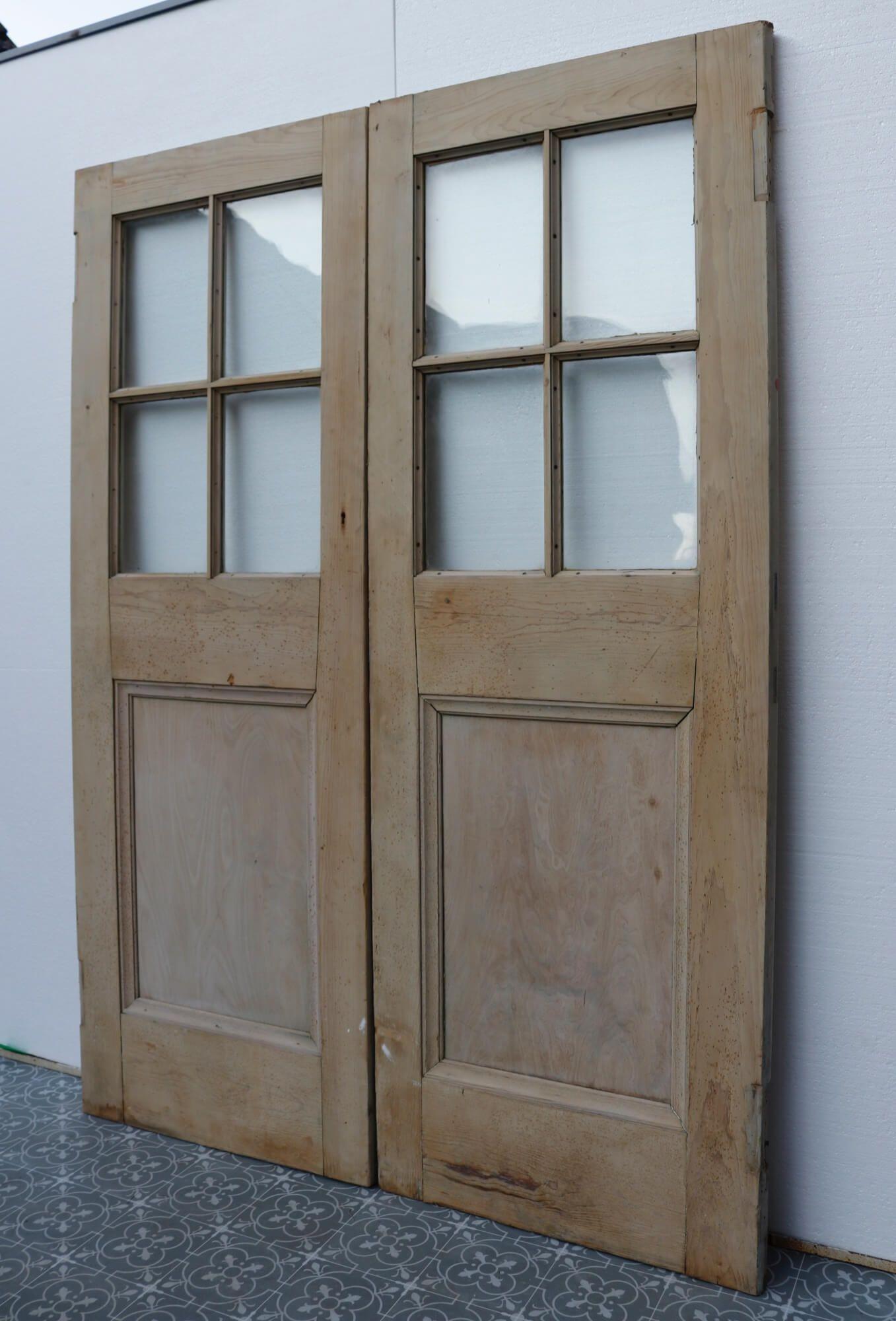 English Set of Reclaimed Glazed Pine Double Doors