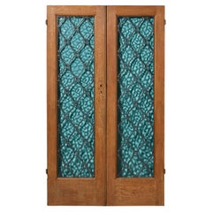 Set of Reclaimed Oak Double Doors with Leaded Glass