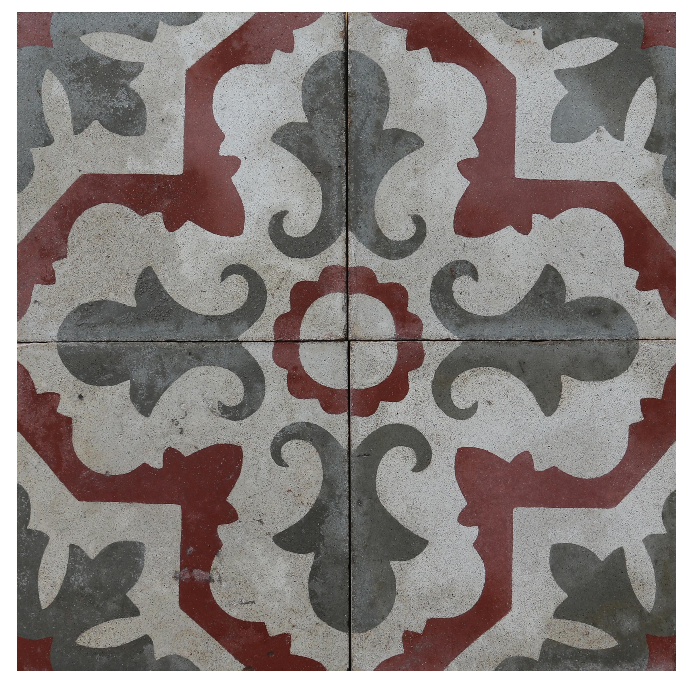 Cement Set of Reclaimed Patterned Encaustic Floor Tiles