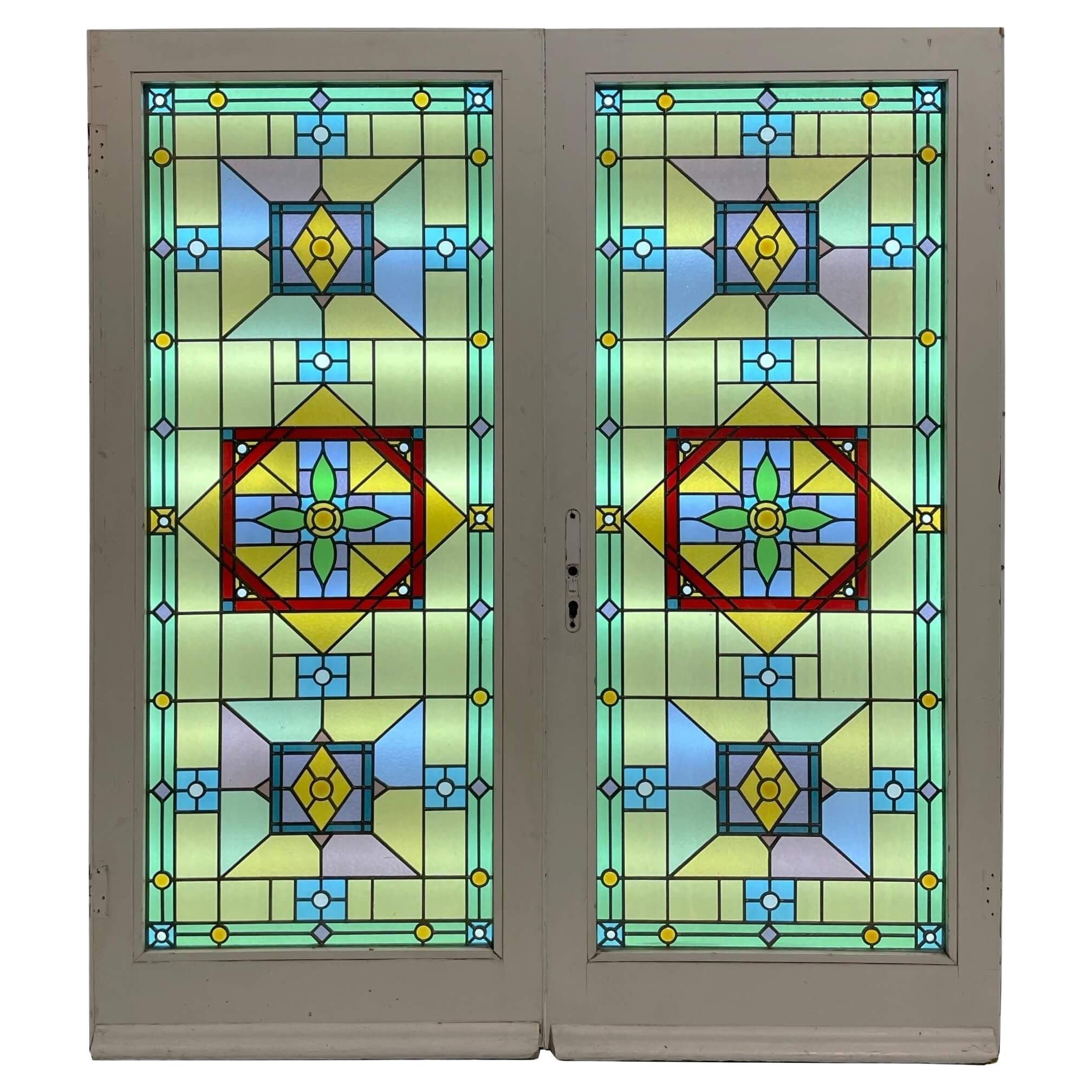 Satz Buntglas-Doppeltüren aus recyceltem Glas