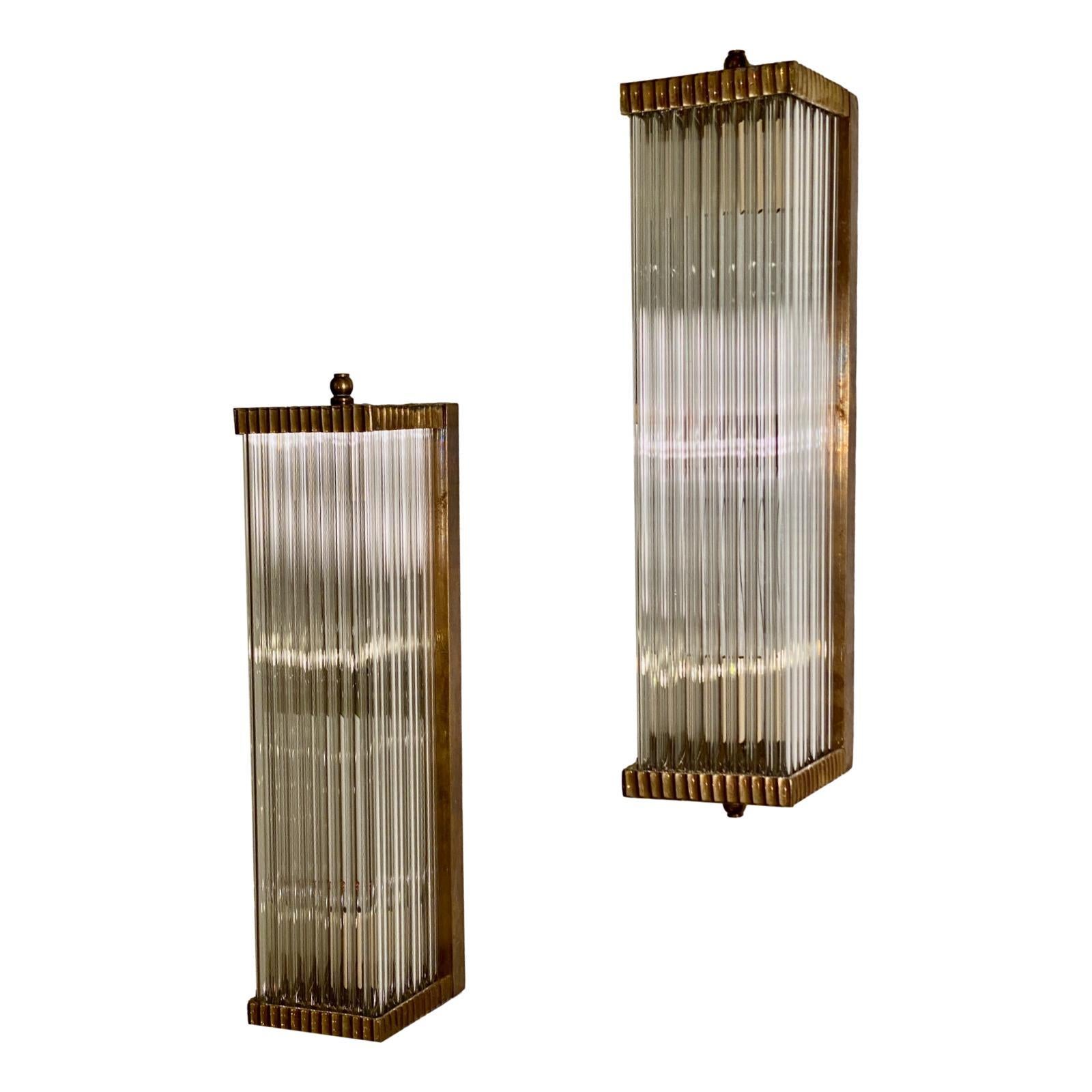 Set of Rectangular Glass Rods Sconces, Sold Per Pair In Good Condition For Sale In New York, NY