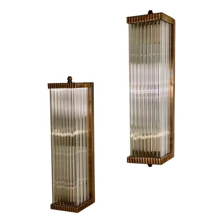 Set of Rectangular Glass Rods Sconces, Sold Per Pair For Sale at 1stDibs