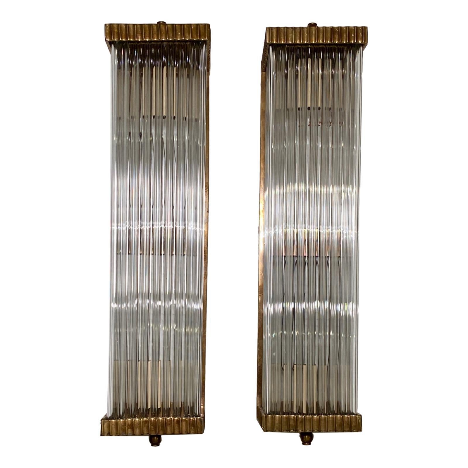 Set of Rectangular Glass Rods Sconces, Sold Per Pair For Sale