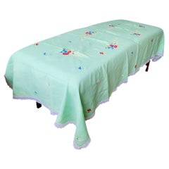 Set of Rectangular Linen Embroidered Tablecloth and Napkins