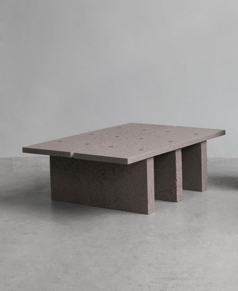 Set of recycling reject stool, side table and coffee table by Tim Teven
Dimensions: 34 x 44.5 cm (Side Table)
 47 x 34.5 x 43 cm (Stool)
 101 x 70 x 33.5 cm (Coffee Table)
Materials: Recycled Composite

Also available: Different