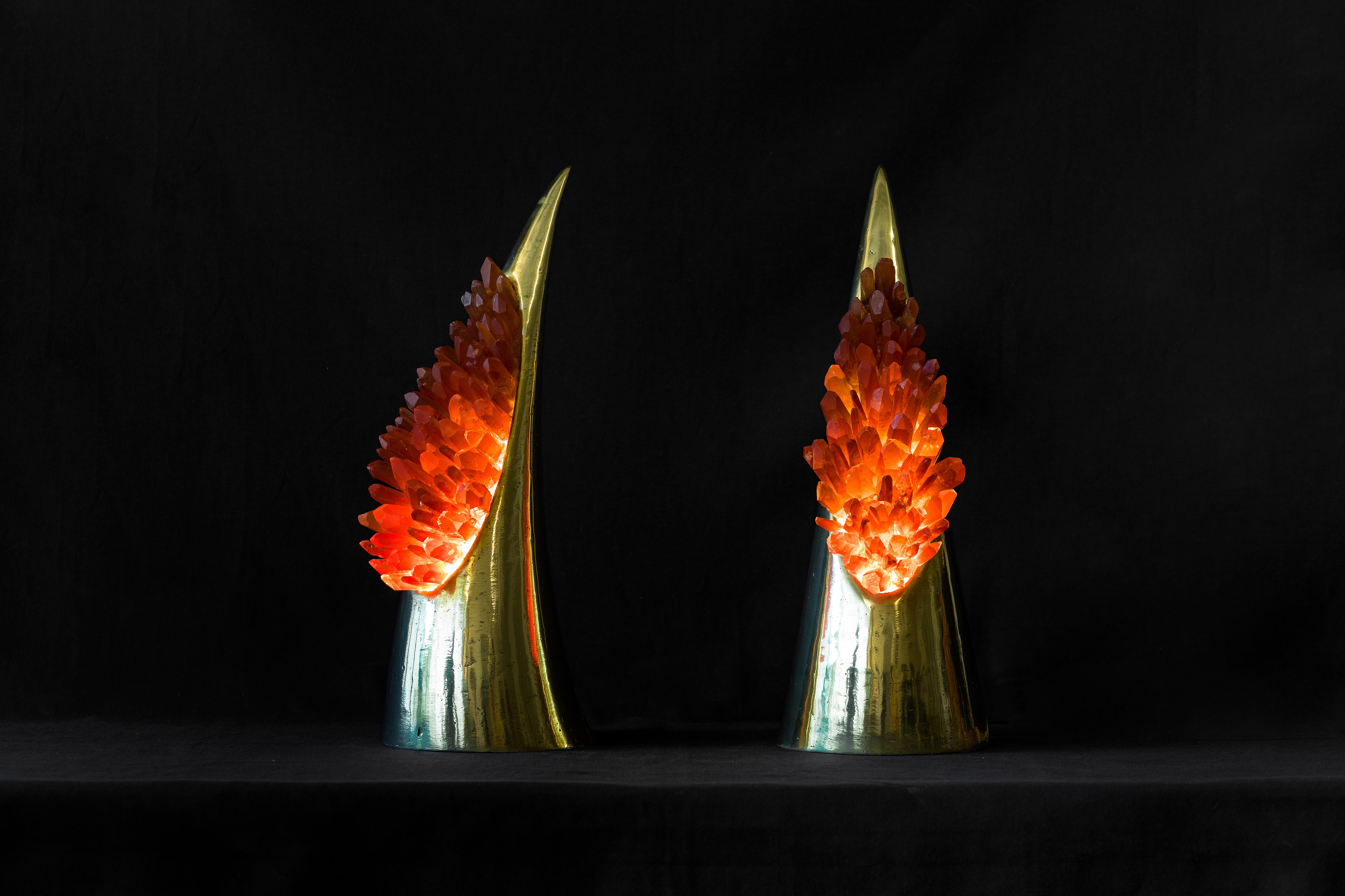 Set of Red Aurea Table Lamp Demian Quincke For Sale 2