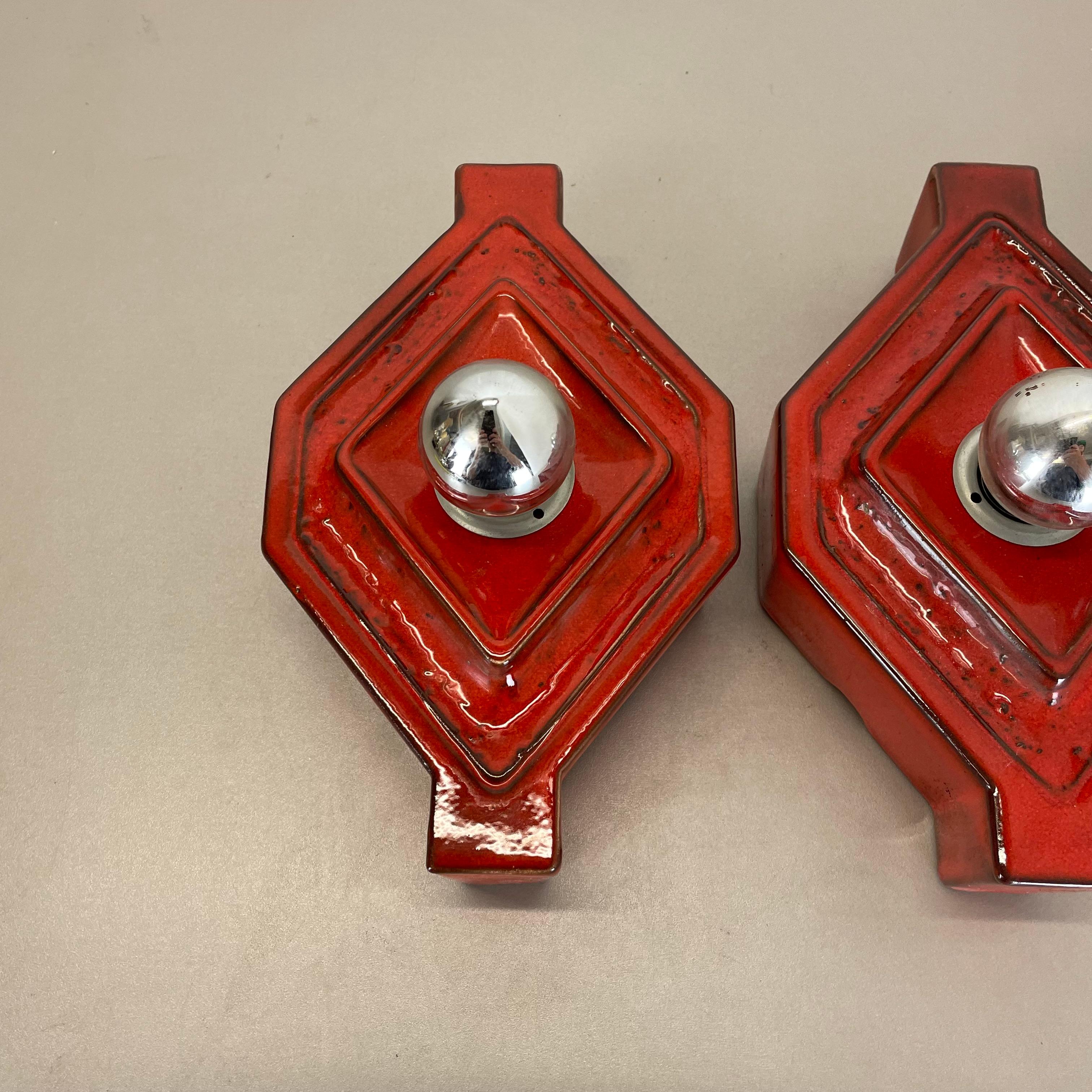 Set of RED Cubic Ceramic Fat Lava Wall Lights by Pan Ceramics Germany 1970 For Sale 5