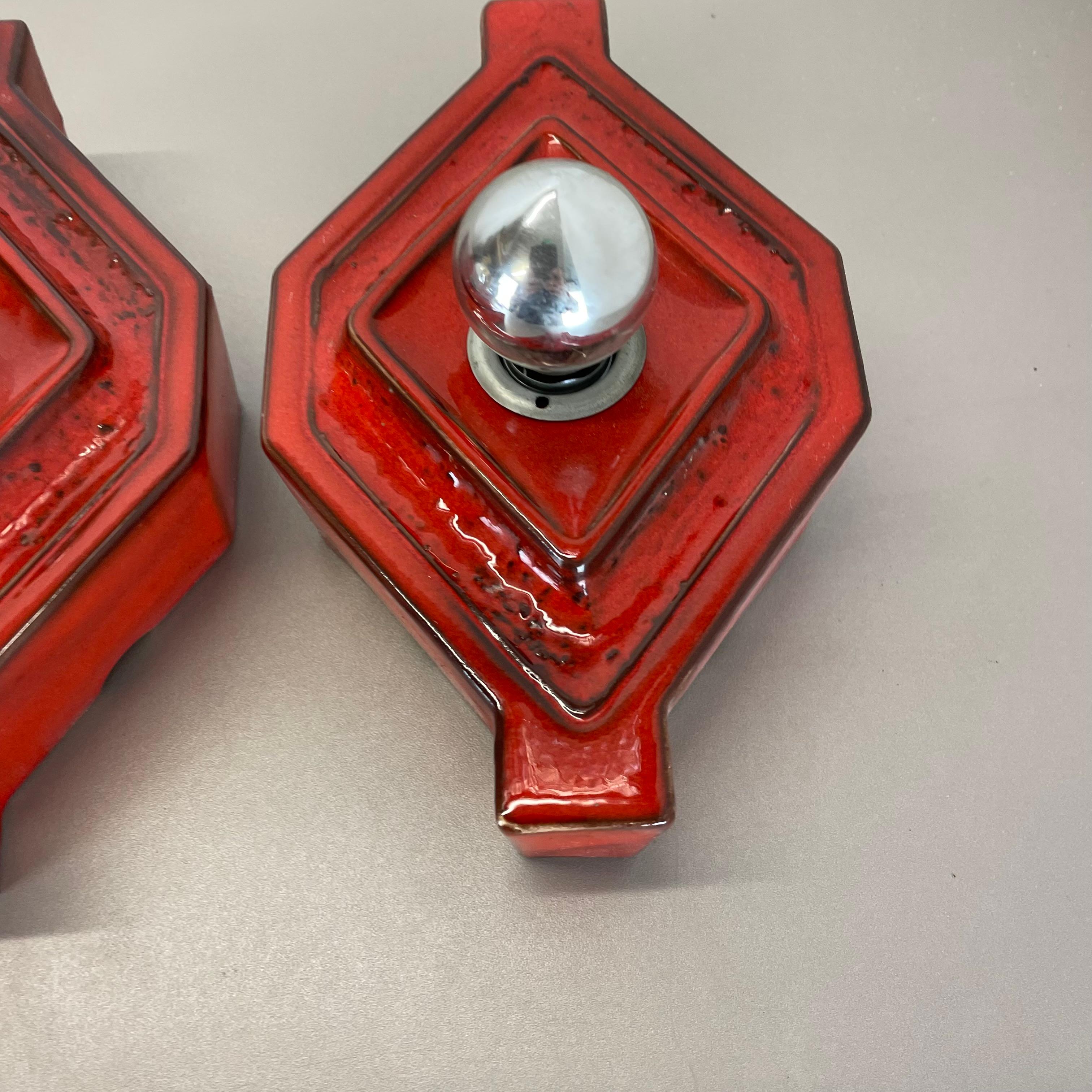 Set of RED Cubic Ceramic Fat Lava Wall Lights by Pan Ceramics Germany 1970 For Sale 8