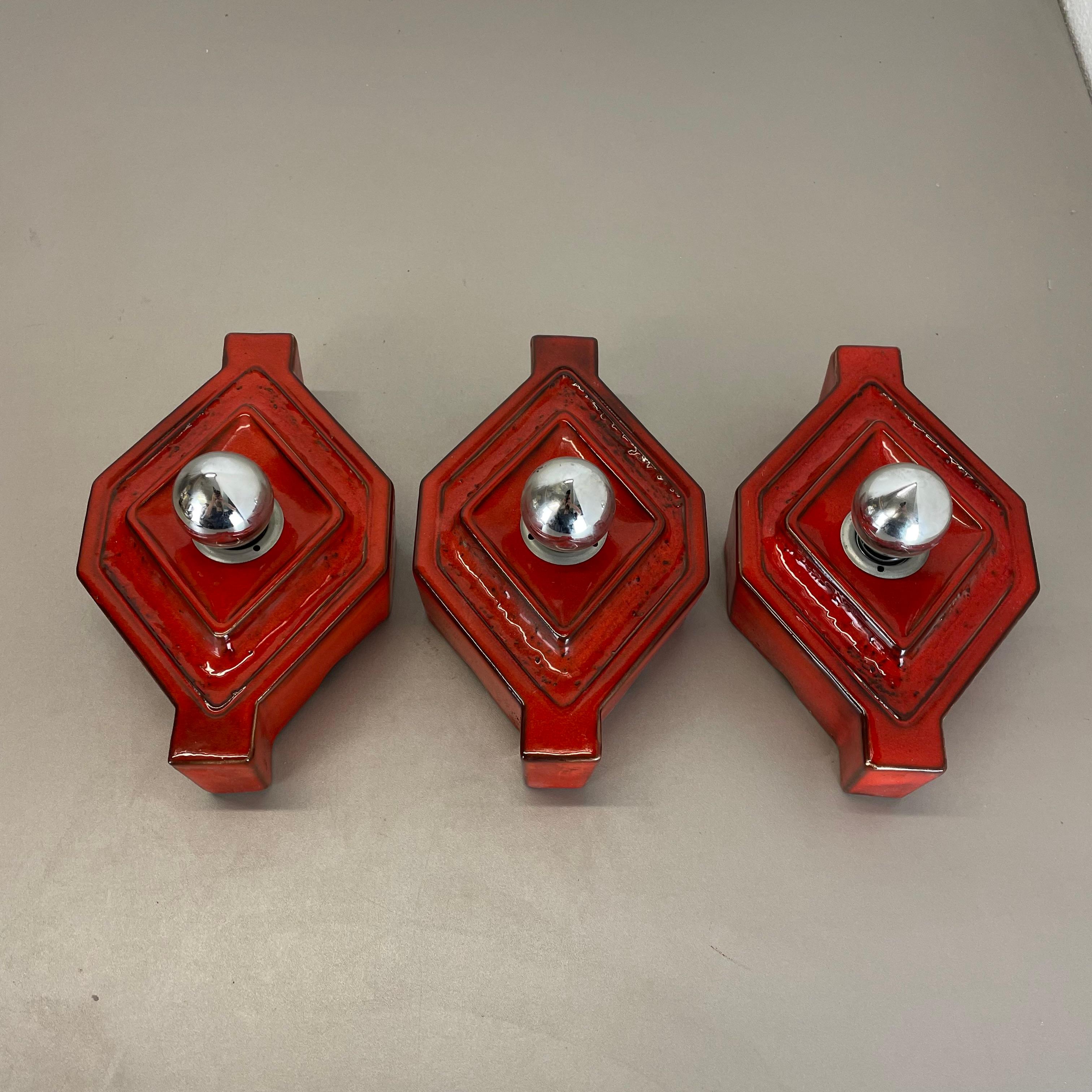 Set of RED Cubic Ceramic Fat Lava Wall Lights by Pan Ceramics Germany 1970 For Sale 10