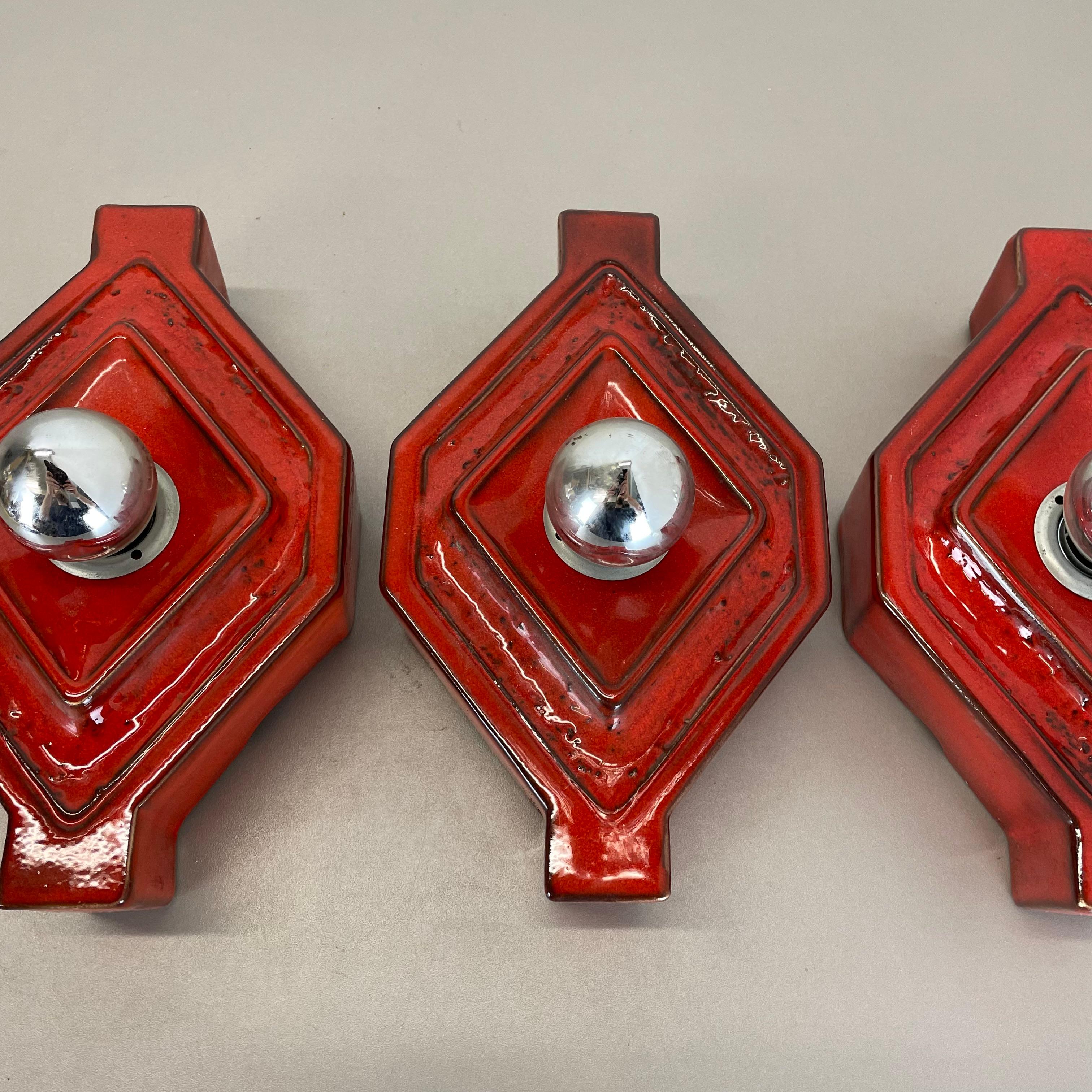 Set of RED Cubic Ceramic Fat Lava Wall Lights by Pan Ceramics Germany 1970 For Sale 11