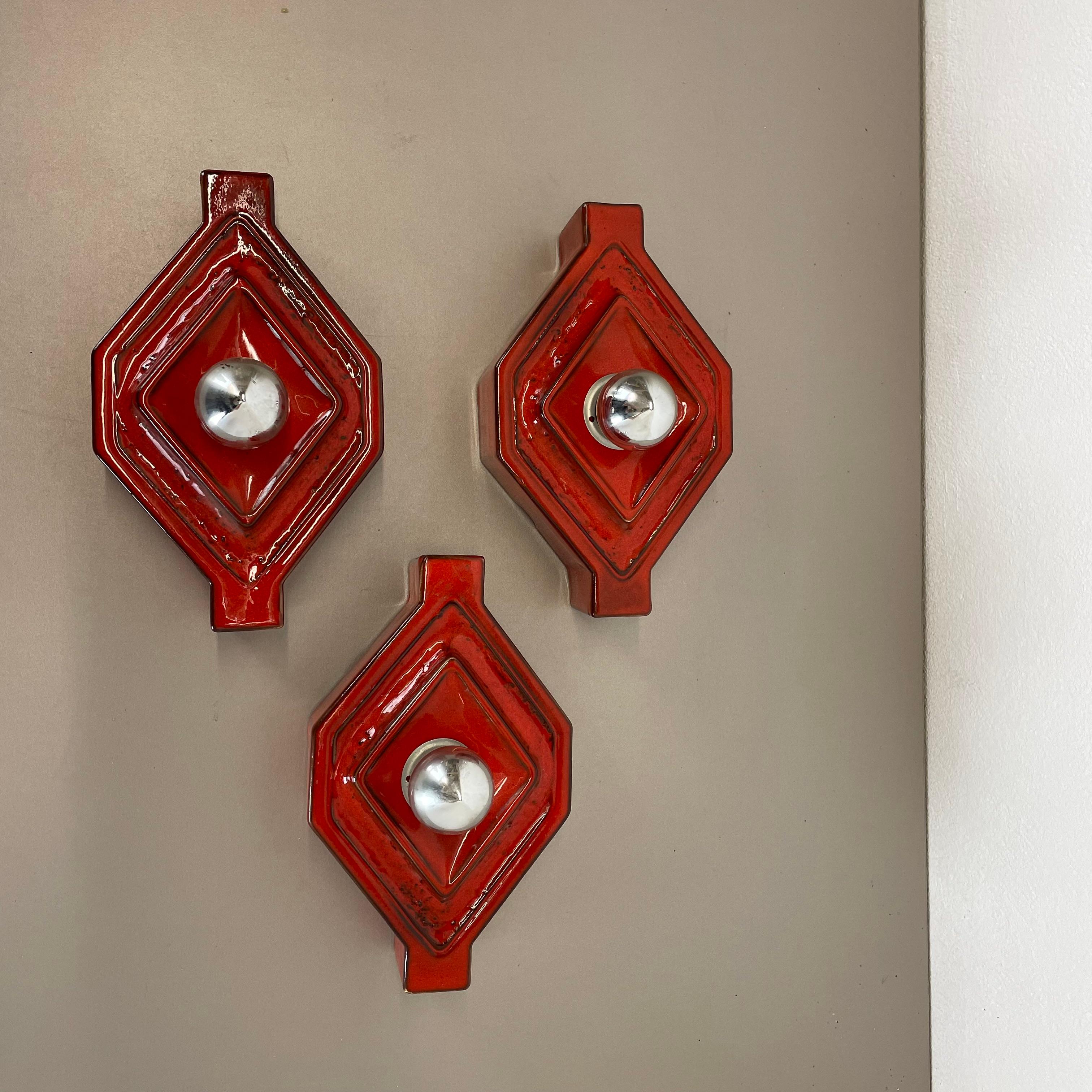 Mid-Century Modern Set of RED Cubic Ceramic Fat Lava Wall Lights by Pan Ceramics Germany 1970 For Sale