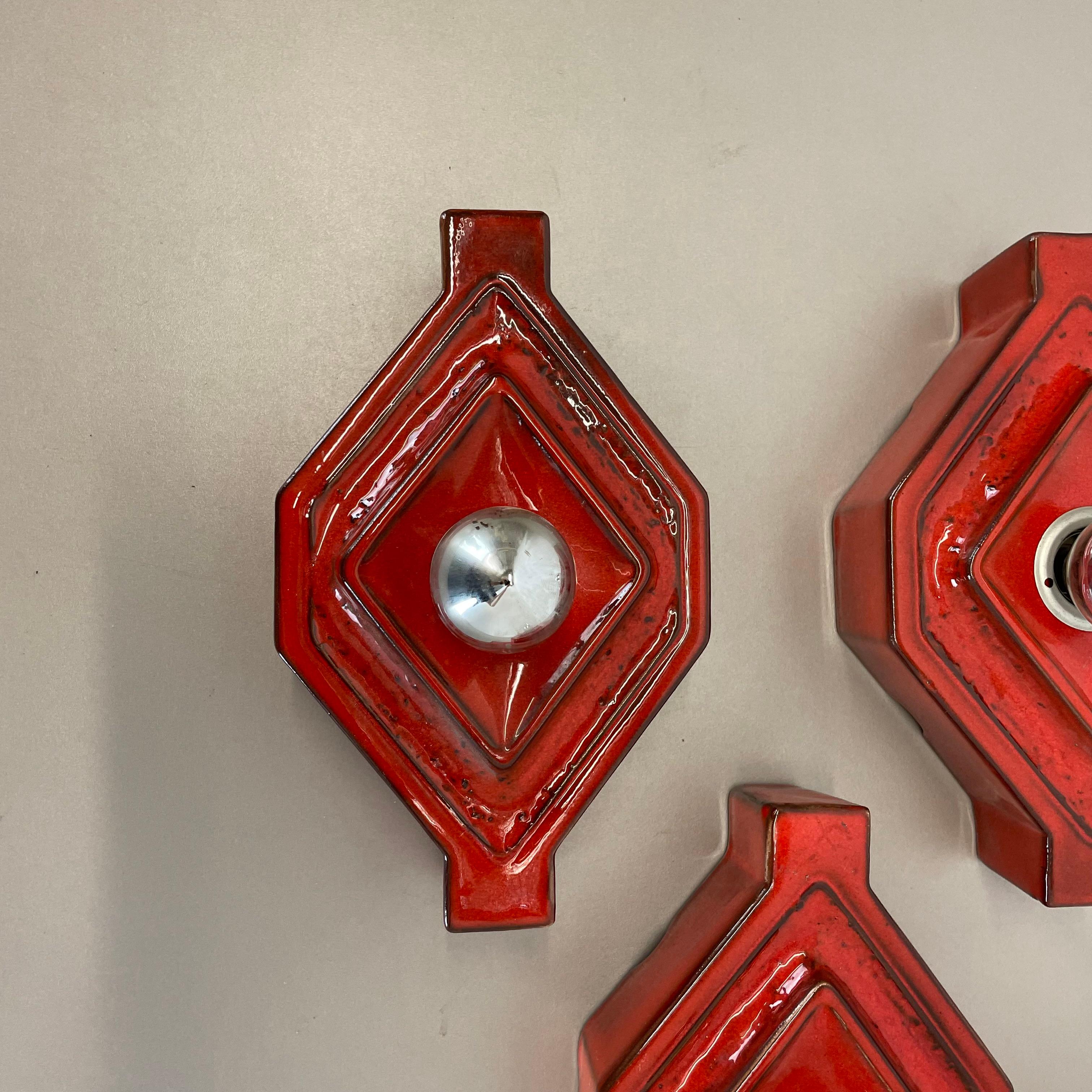 Set of RED Cubic Ceramic Fat Lava Wall Lights by Pan Ceramics Germany 1970 In Good Condition For Sale In Kirchlengern, DE