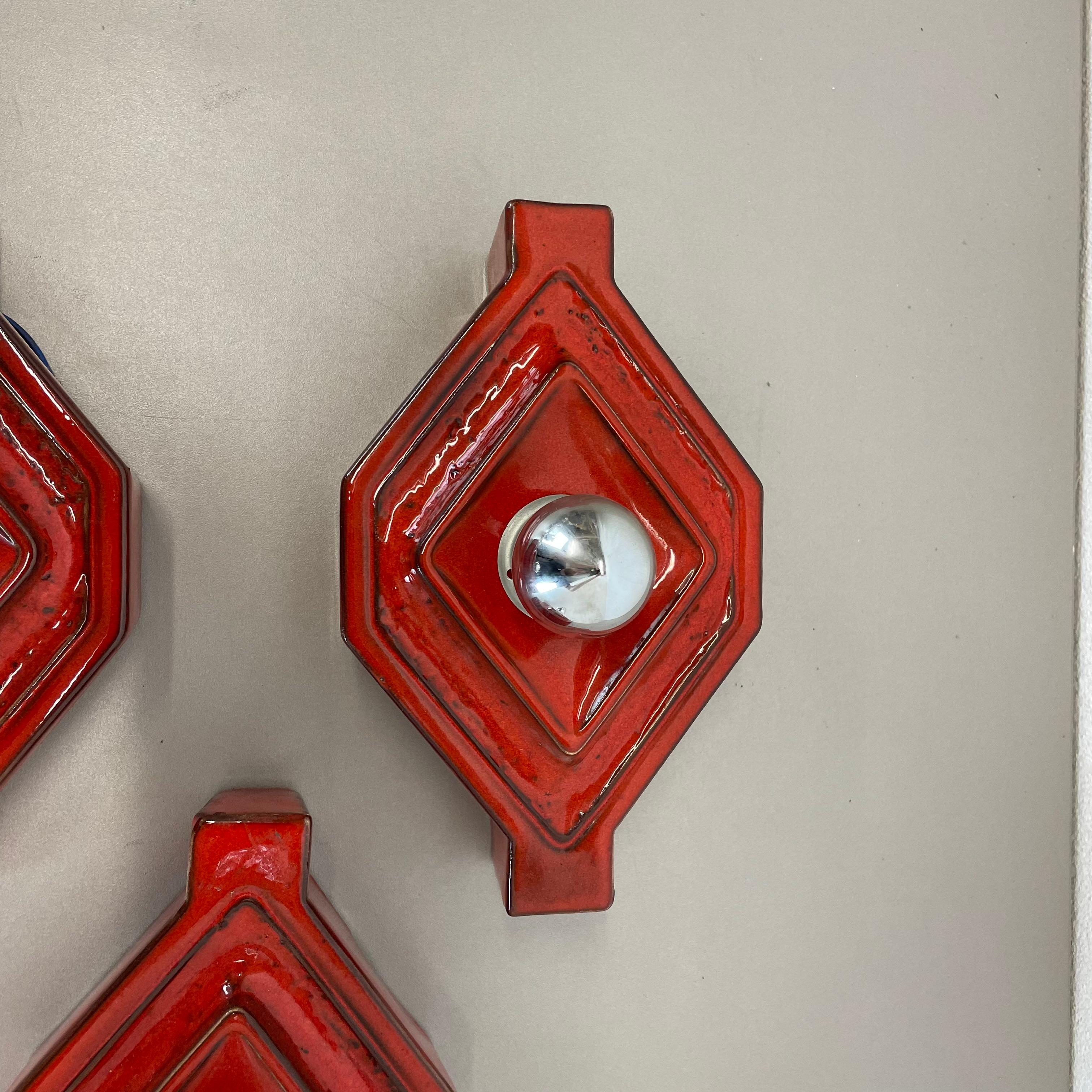 20th Century Set of RED Cubic Ceramic Fat Lava Wall Lights by Pan Ceramics Germany 1970 For Sale