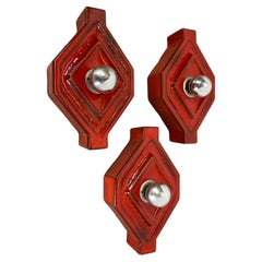 Set of RED Cubic Ceramic Fat Lava Wall Lights by Pan Ceramics Germany 1970
