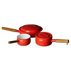 Set of Red Enamel Saucepans by Seppo Mallat for Finel Arabia Finland, 1960s