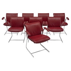 Vintage Set of Red Leather and Chrome Armchairs