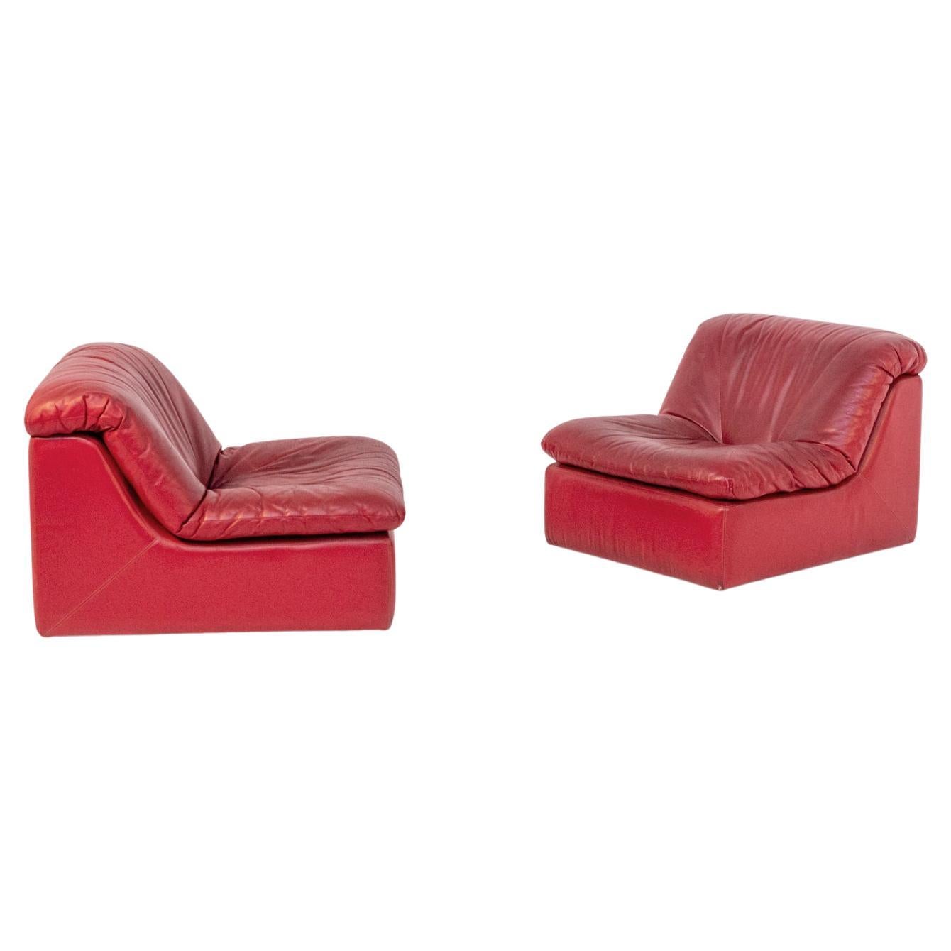 Set of Red Leather Armchairs by Titina Ammannati and Giampiero Vitelli