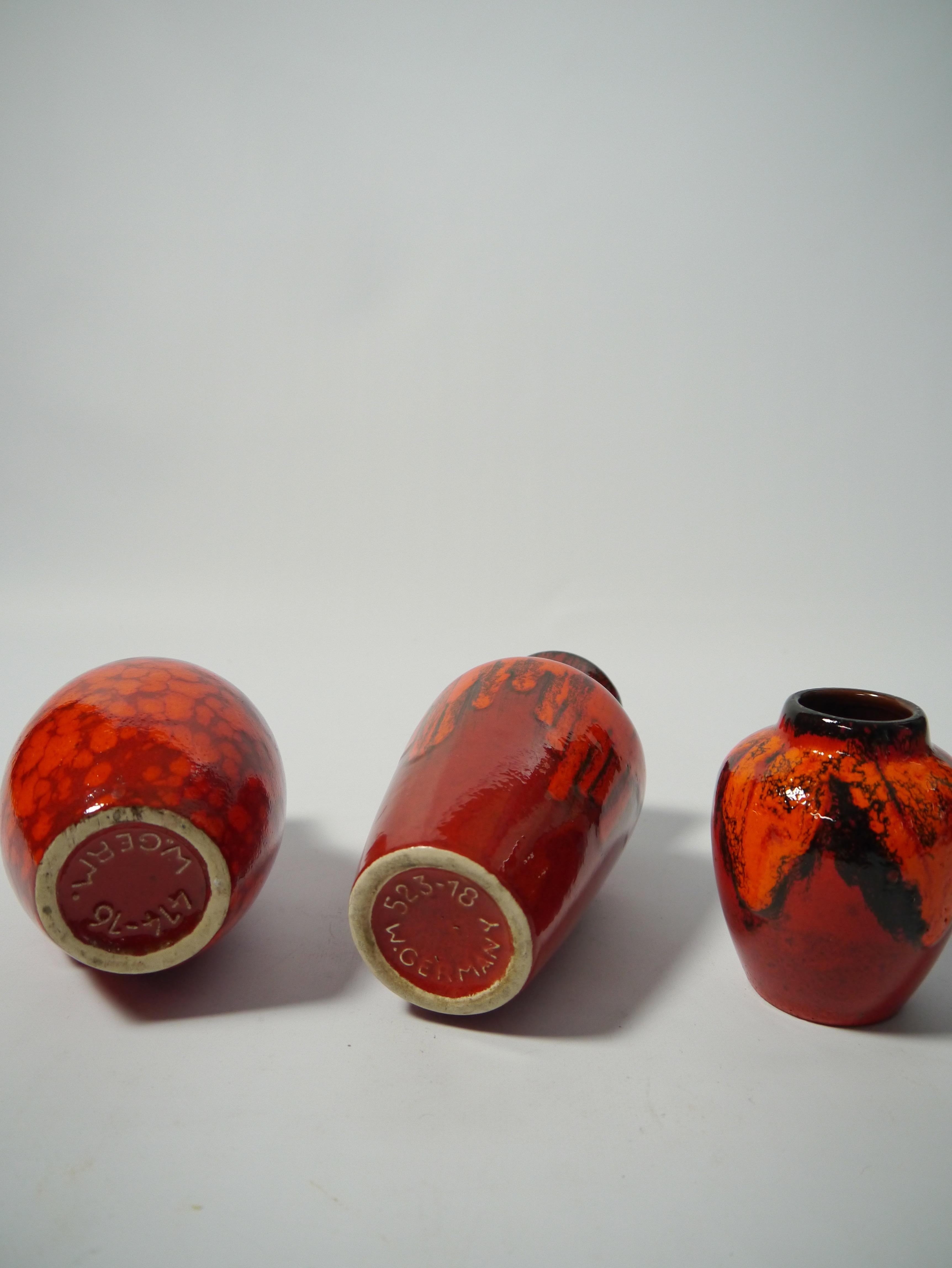 Mid-Century Modern Set of Red West German Fat Lava Ceramic Vases by Scheurich, WG, 1960s For Sale