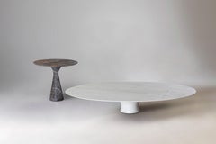 Set of Refined Contemporary Marble Oval Low Table and Side Table