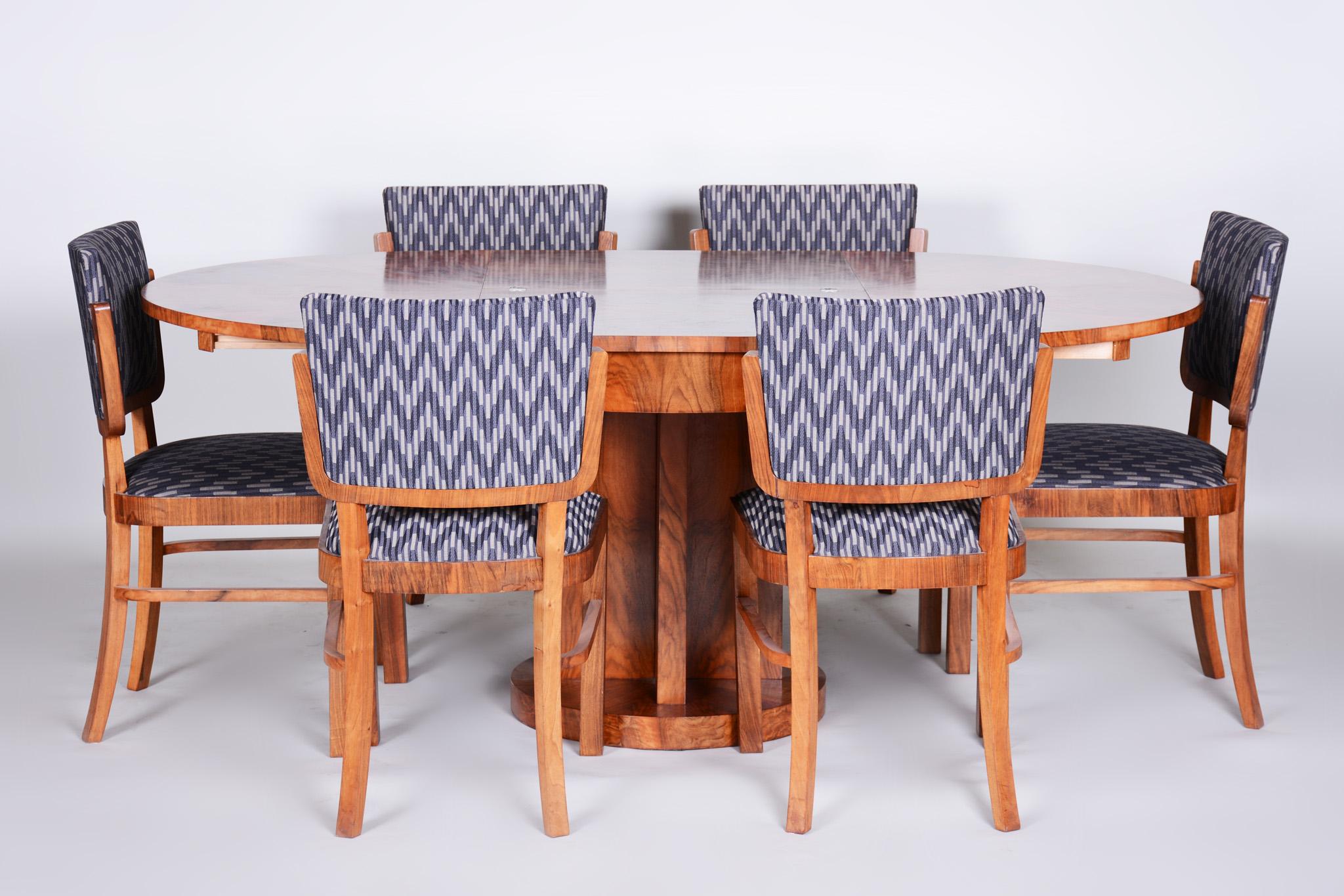 Set of Restored Art Deco Walnut Chairs, 6 Pieces, France, New Upholstery, 1930s 5