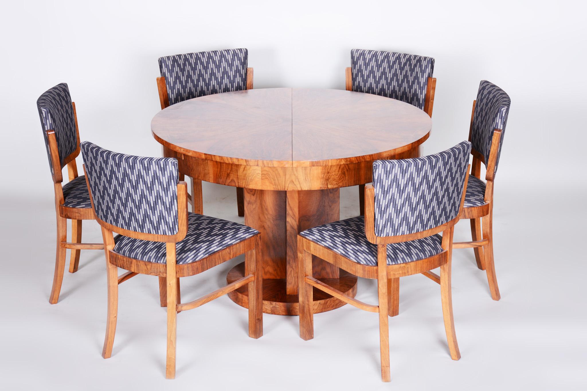 Set of Restored Art Deco Walnut Chairs, 6 Pieces, France, New Upholstery, 1930s 6