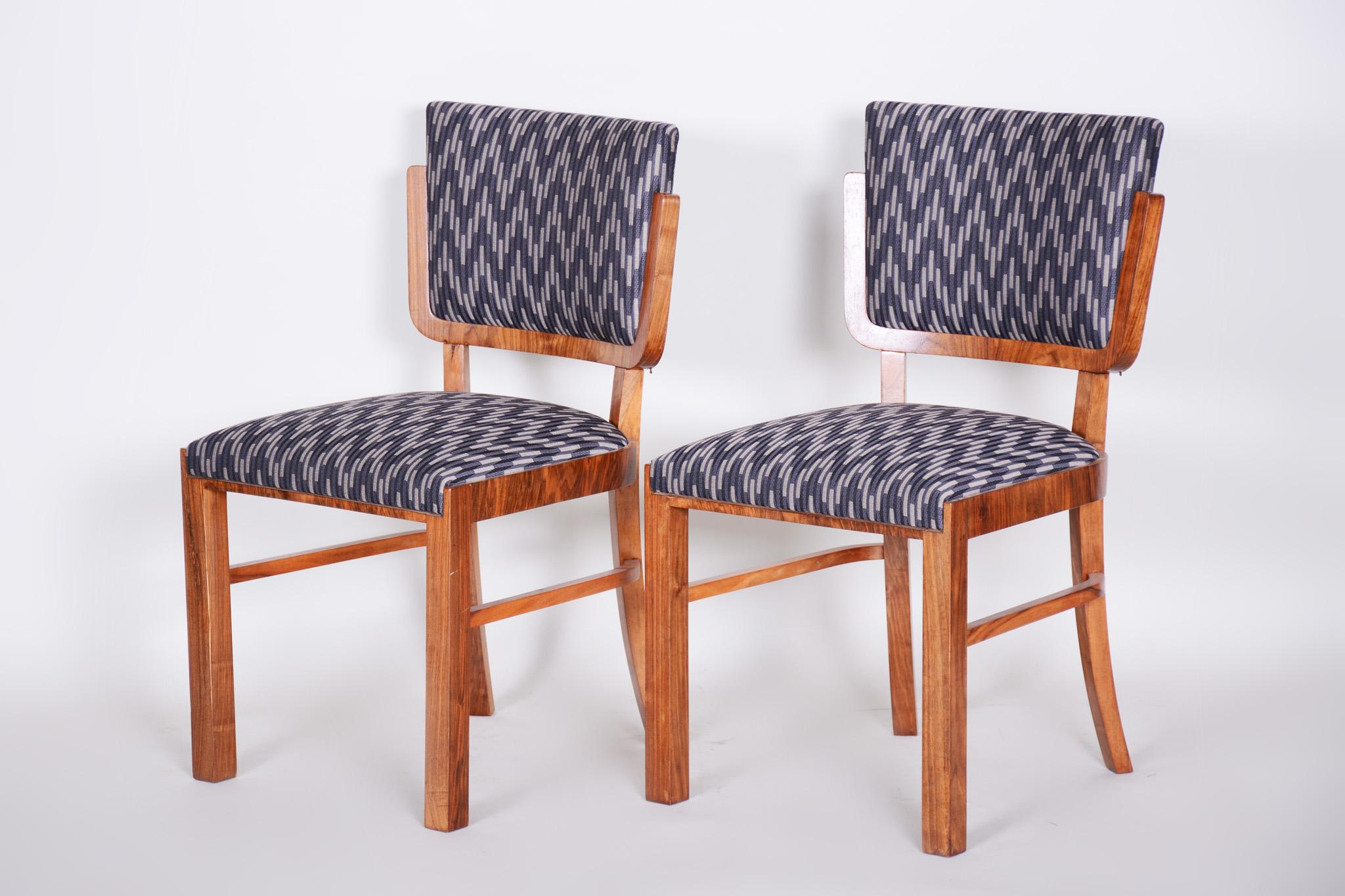 20th Century Set of Restored Art Deco Walnut Chairs, 6 Pieces, France, New Upholstery, 1930s