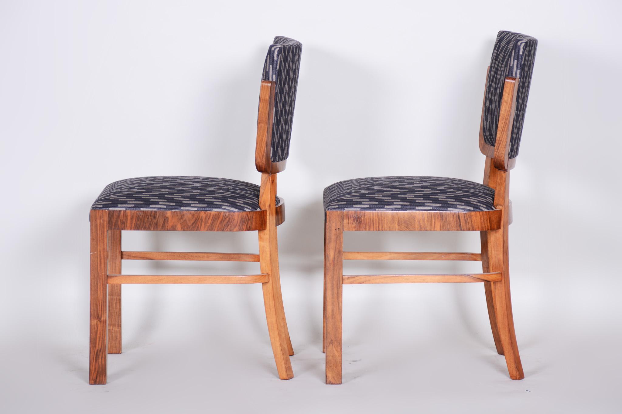 Fabric Set of Restored Art Deco Walnut Chairs, 6 Pieces, France, New Upholstery, 1930s