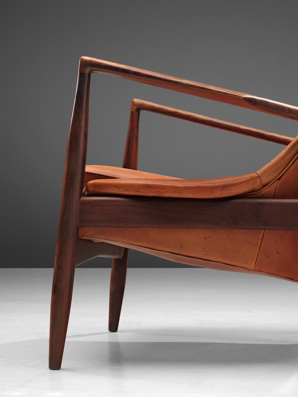 Swedish Set of Original Cognac Leather Ib Kofod-Larsen 'Seal Chairs' 