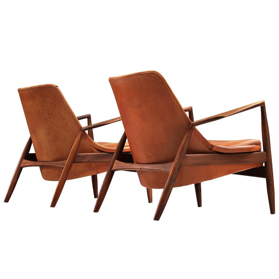 Set of Original Cognac Leather Ib Kofod-Larsen 'Seal Chairs' 