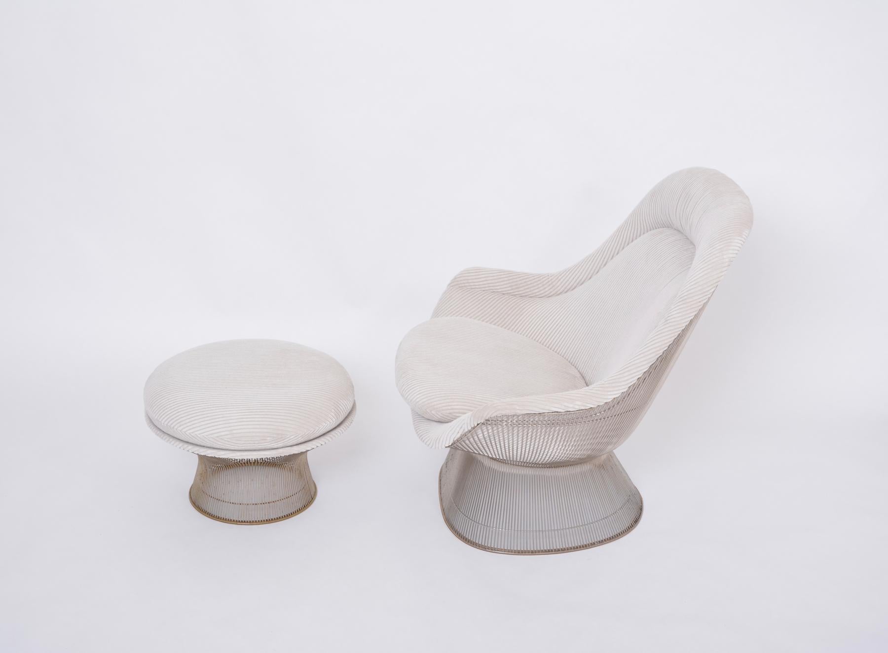 Set of Reupholstered Vintage Warren Platner Easy Chair and Ottoman In Good Condition For Sale In Berlin, DE