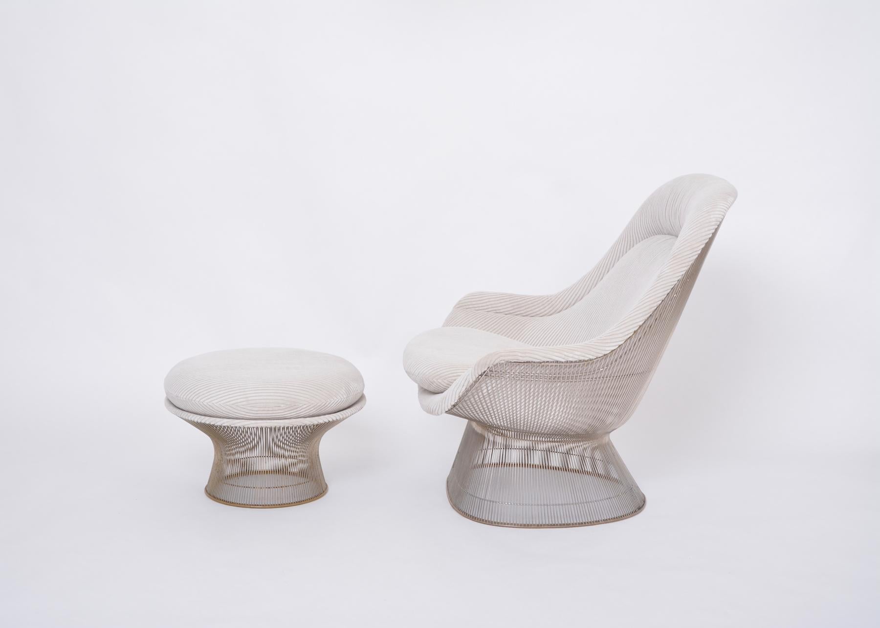 20th Century Set of Reupholstered Vintage Warren Platner Easy Chair and Ottoman For Sale