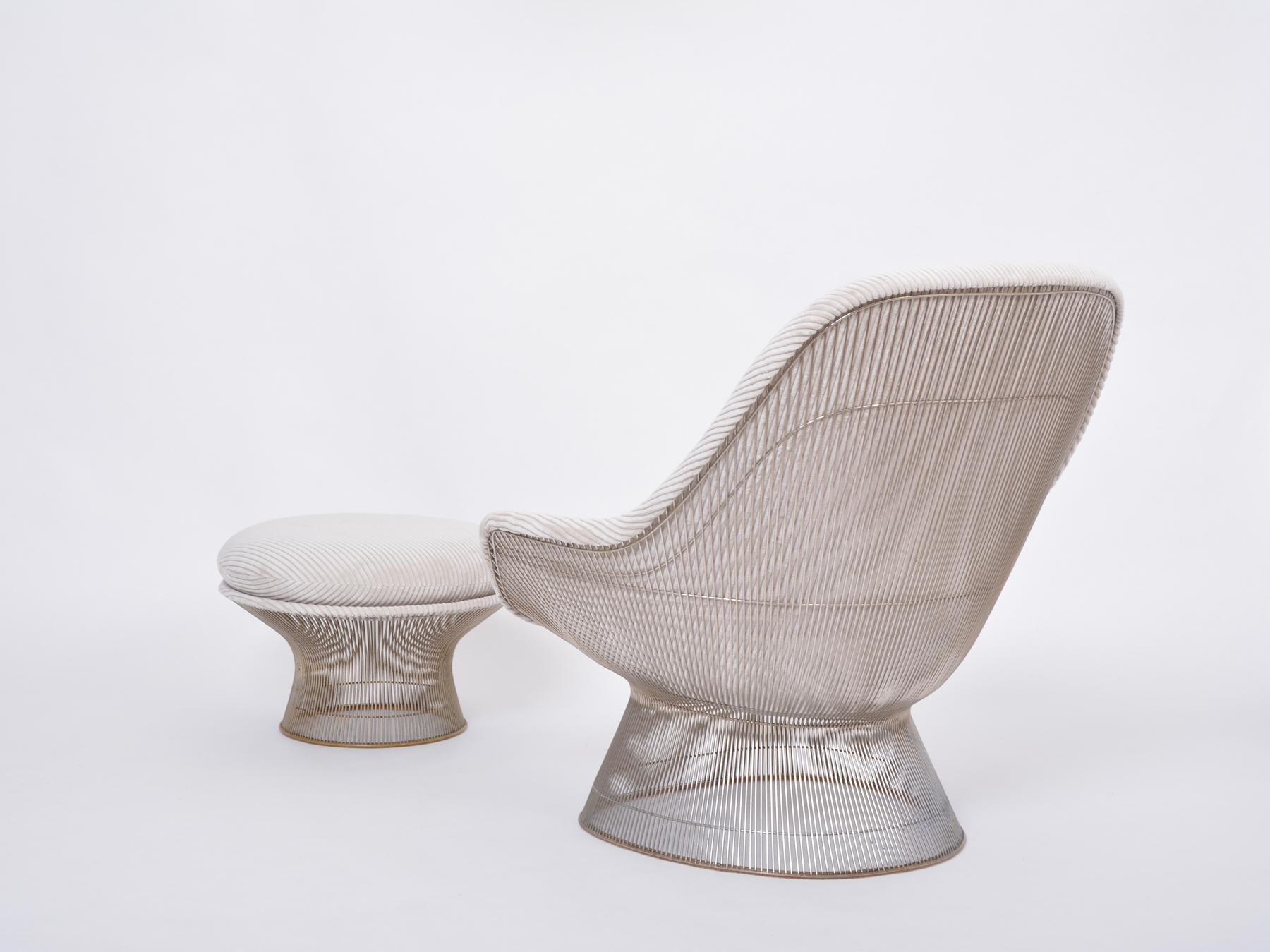 Set of Reupholstered Vintage Warren Platner Easy Chair and Ottoman For Sale 1